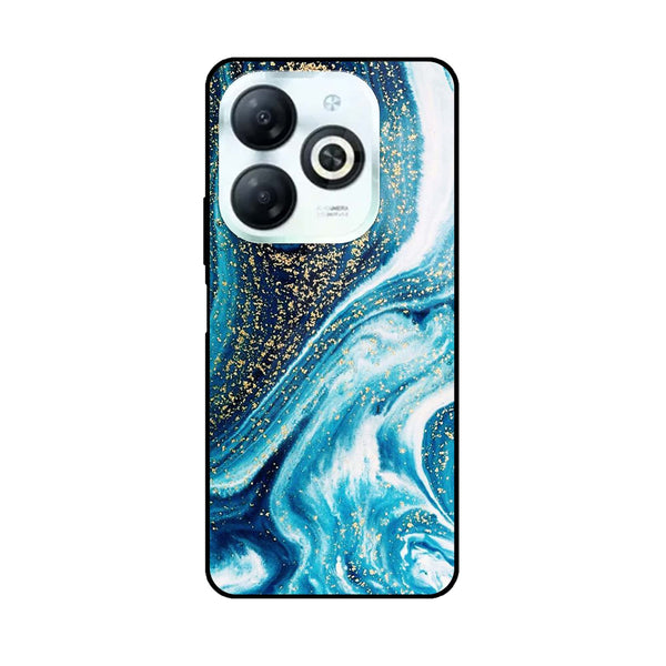 Infinix Hot 40i - Blue Marble Design 5 - Premium Printed Glass soft Bumper shock Proof Case CS-7382