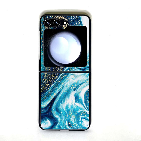 Galaxy Z Flip 5 - Blue Marble Design 5 - Premium Printed Glass soft Bumper shock Proof Case