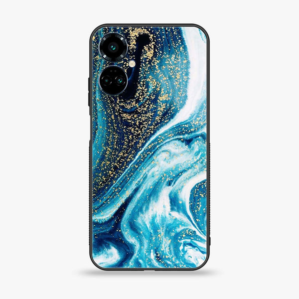 Tecno Camon 19 Blue Marble series Premium Printed Glass soft Bumper shock Proof Case