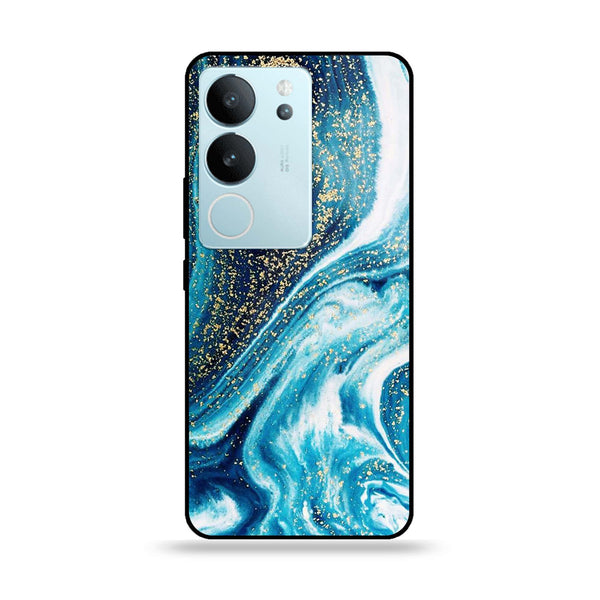 Vivo V29 - Blue Marble Design 5 - Premium Printed Glass soft Bumper shock Proof Case CS-7682 CS-9018