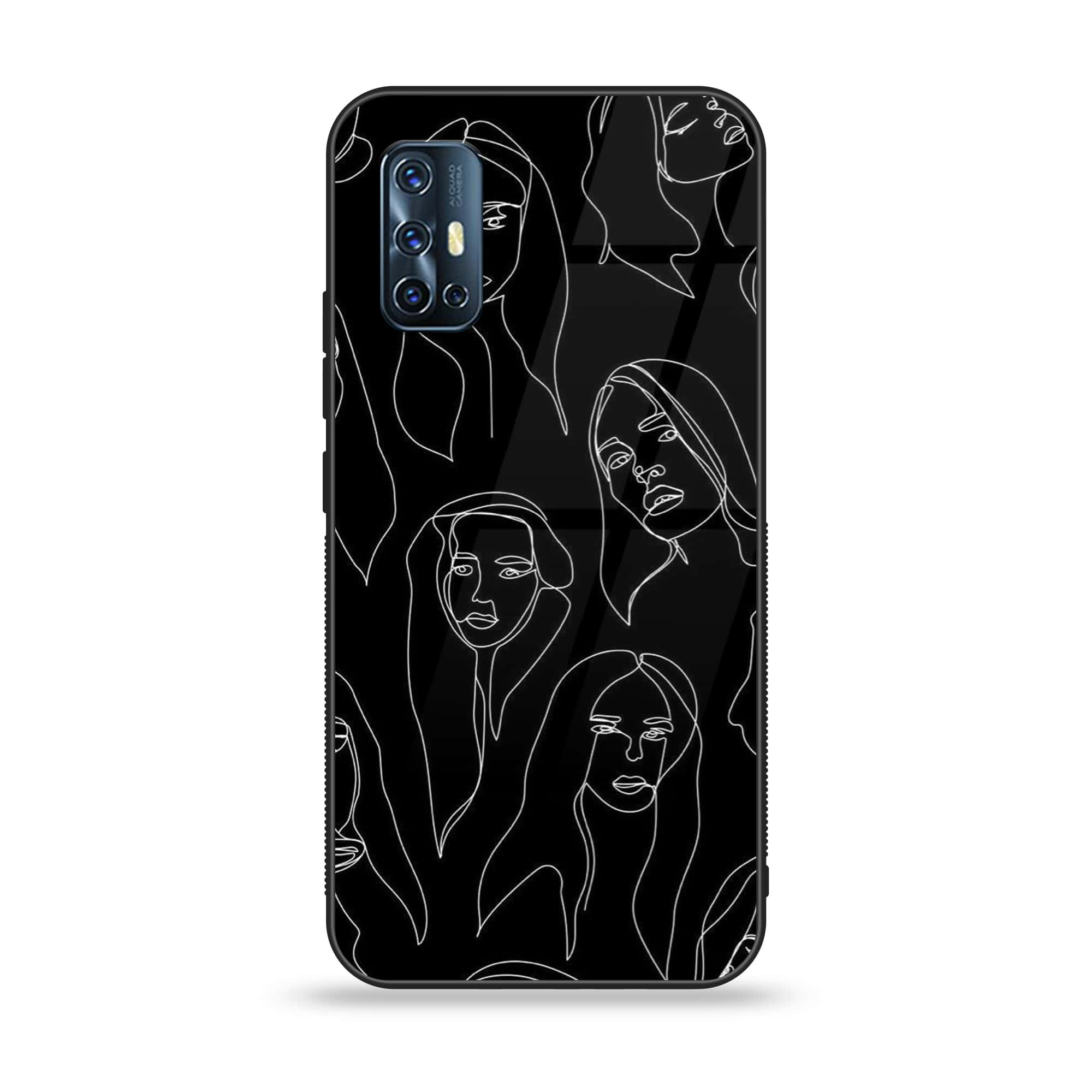 Vivo V17  - Girls Line Art Series  - Premium Printed Glass soft Bumper shock Proof Case