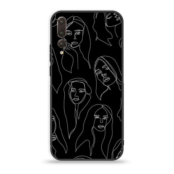 Huawei P20 Pro - Girl Line Art Design 8 - Premium Printed Glass soft Bumper shock Proof Case CS-19713