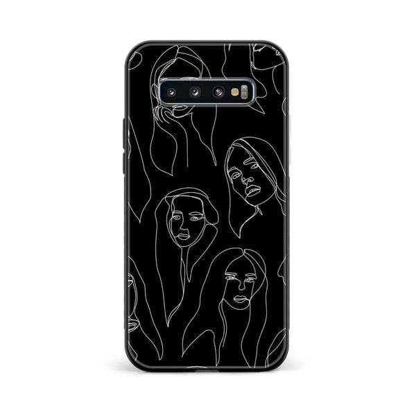 Galaxy S10 Plus - Girls Line Art Design 8- Premium Printed Glass soft Bumper shock Proof Case CS-24614