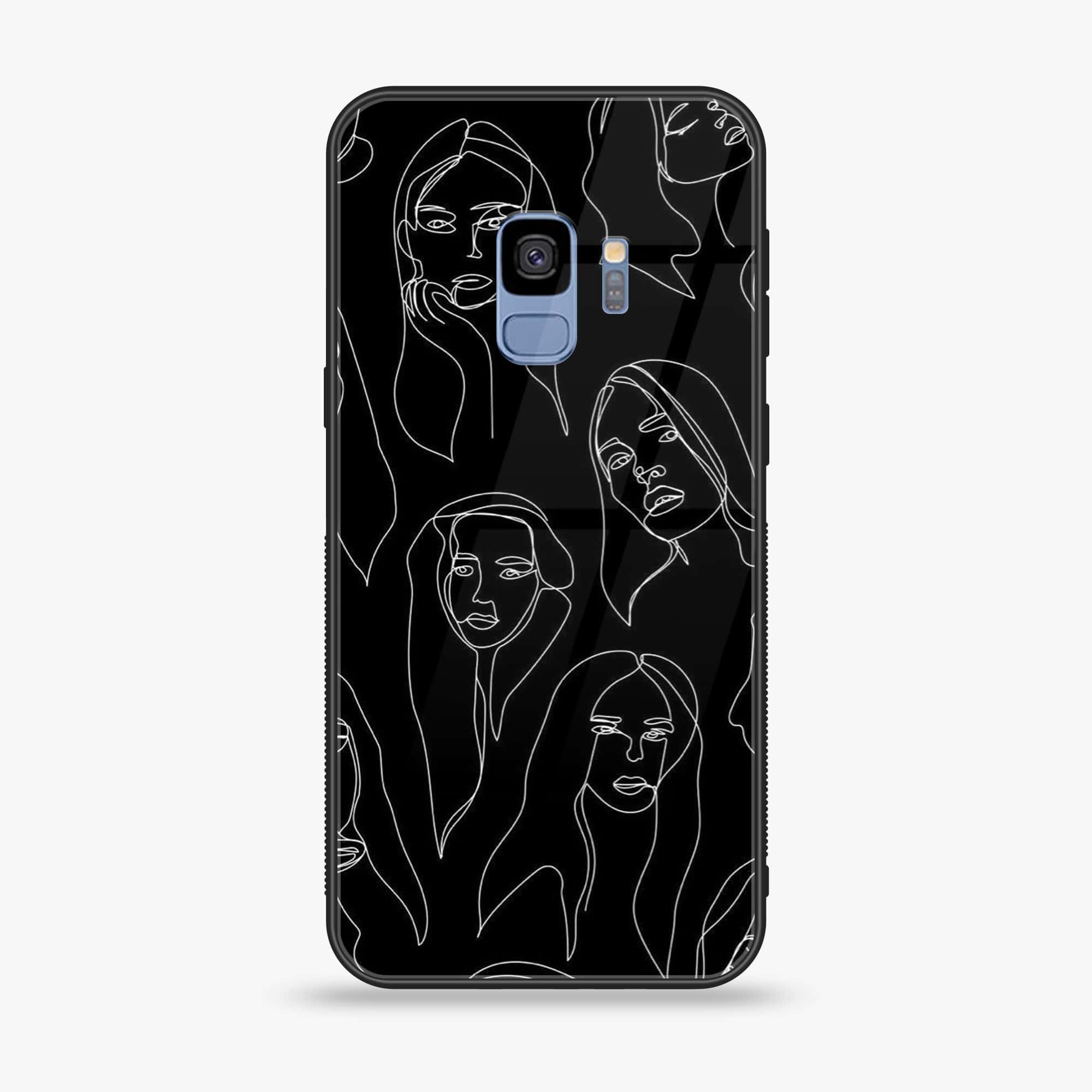 Galaxy S9 - Girls Line Art Series - Premium Printed Glass soft Bumper shock Proof Case