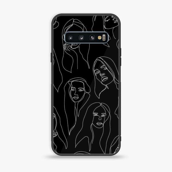 Samsung Galaxy S10 - Girls Line Art Design 8 - Premium Printed Glass soft Bumper shock Proof Case CS-22912