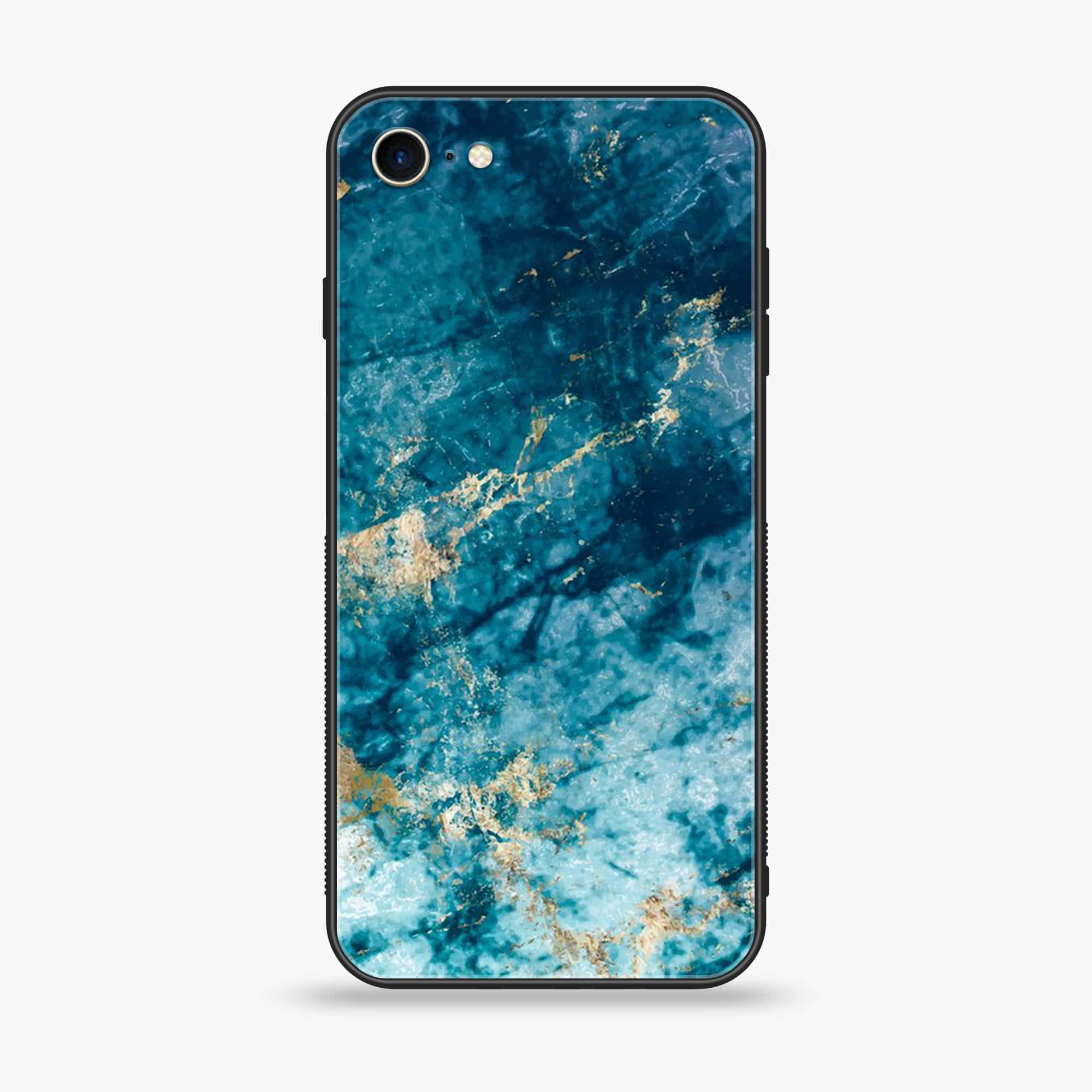 iPhone SE 2022 - Blue Marble Series - Premium Printed Glass soft Bumper shock Proof Case