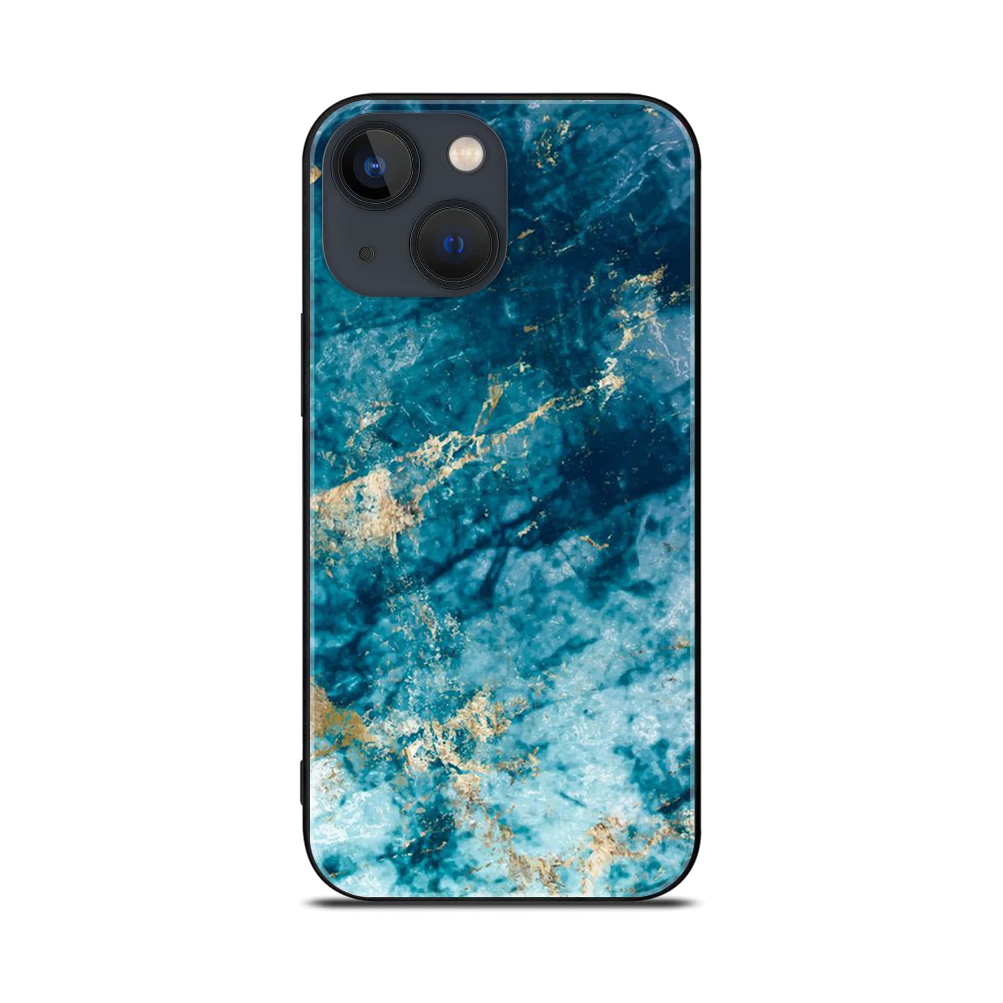 iPhone 14 - Blue Marble Series - Premium Printed Glass soft Bumper shock Proof Case