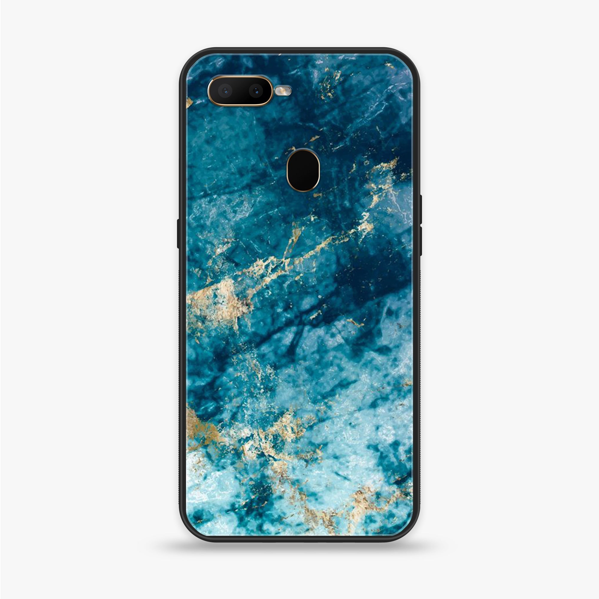 Oppo A7 - Blue Marble Series - Premium Printed Glass soft Bumper shock Proof Case