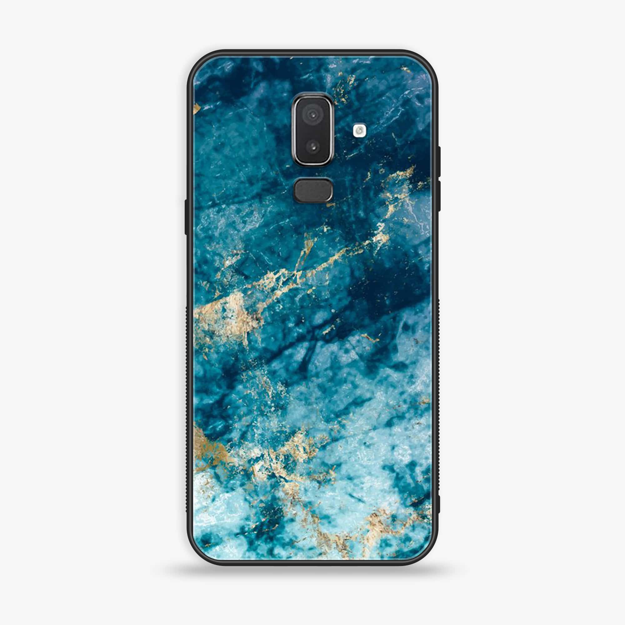 Samsung Galaxy J8 2018 - Blue Marble Series - Premium Printed Glass soft Bumper shock Proof Case