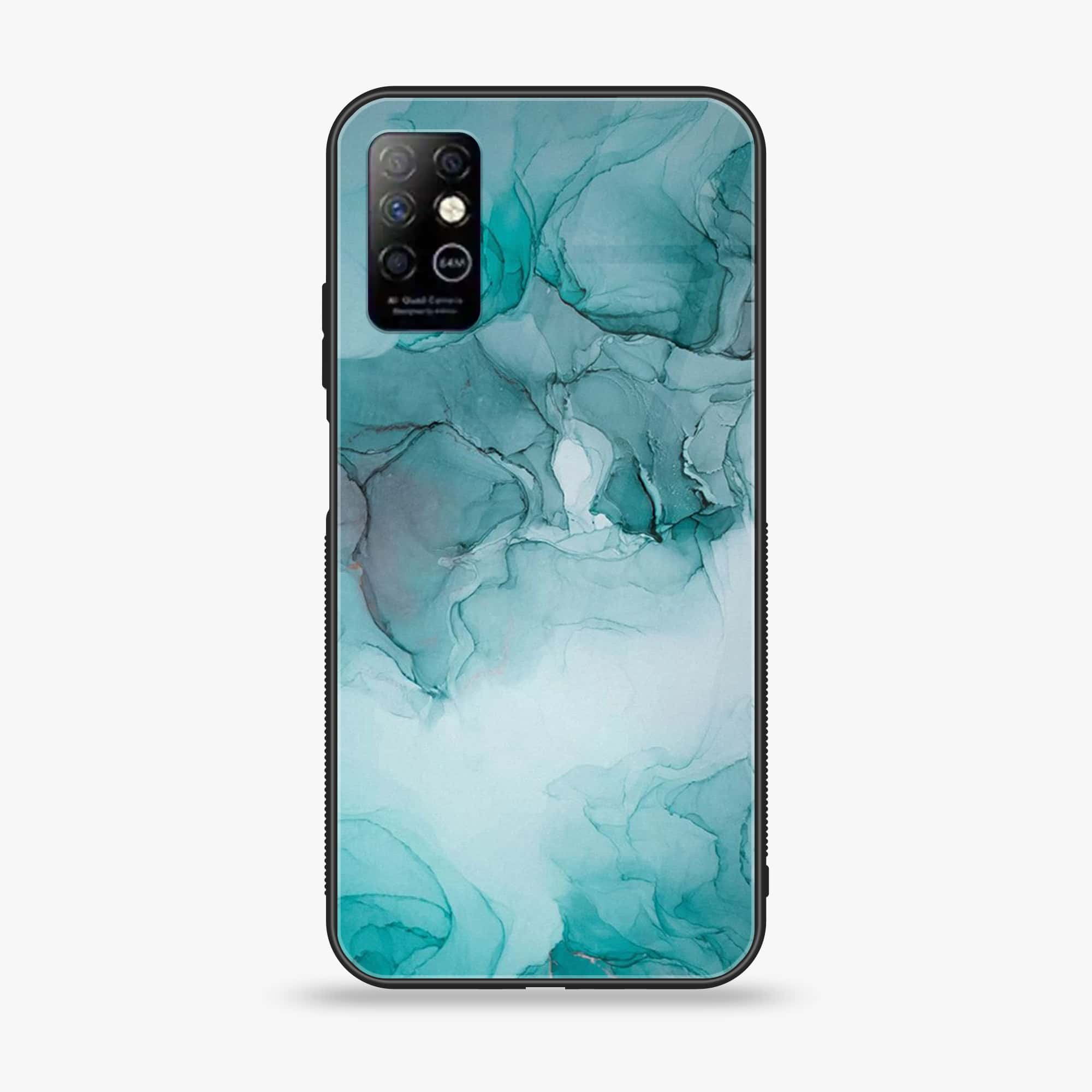 Infinix Note 8i - Blue Marble Series - Premium Printed Glass soft Bumper shock Proof Case