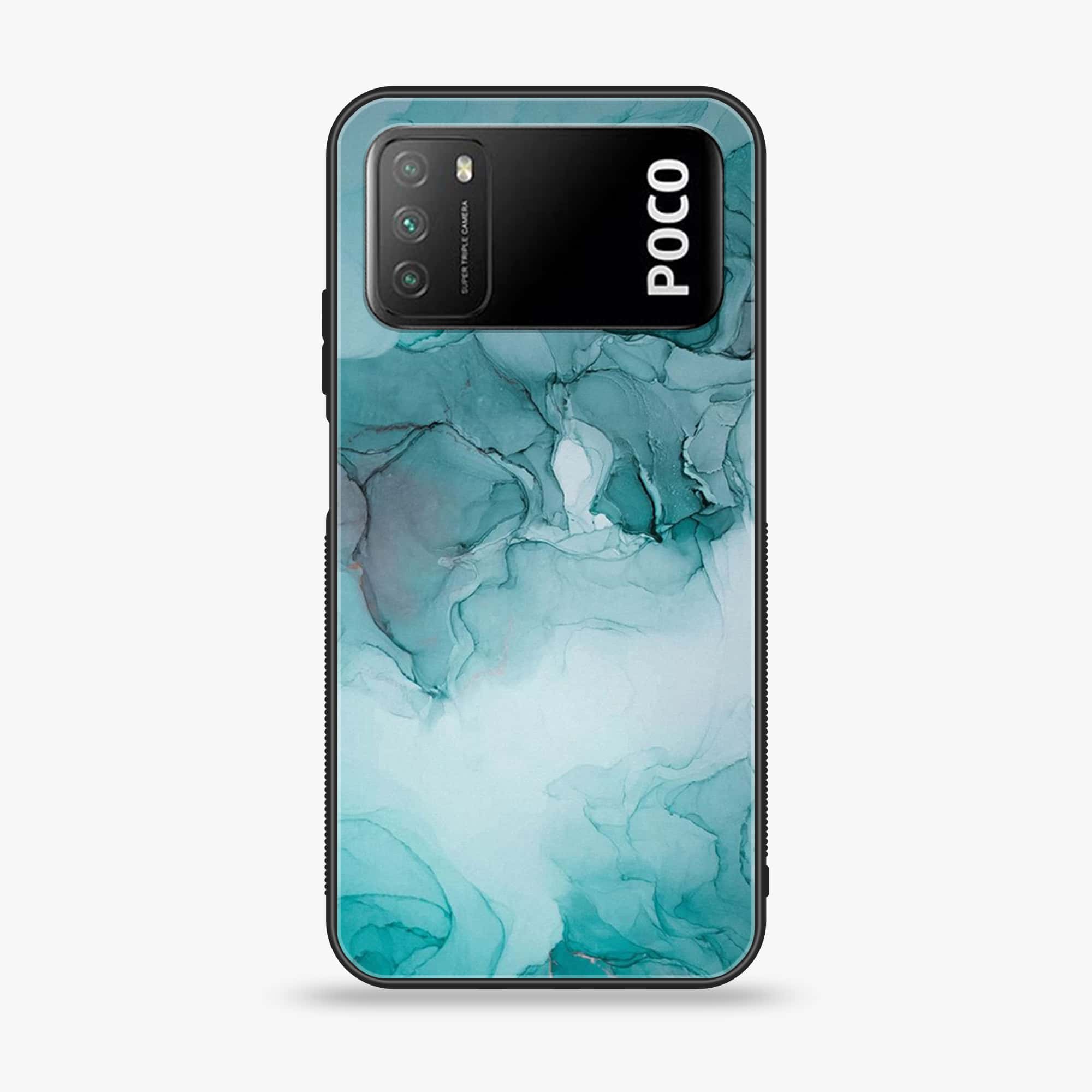 Xiaomi Poco M3 - Blue Marble Series - Premium Printed Glass soft Bumper shock Proof Case