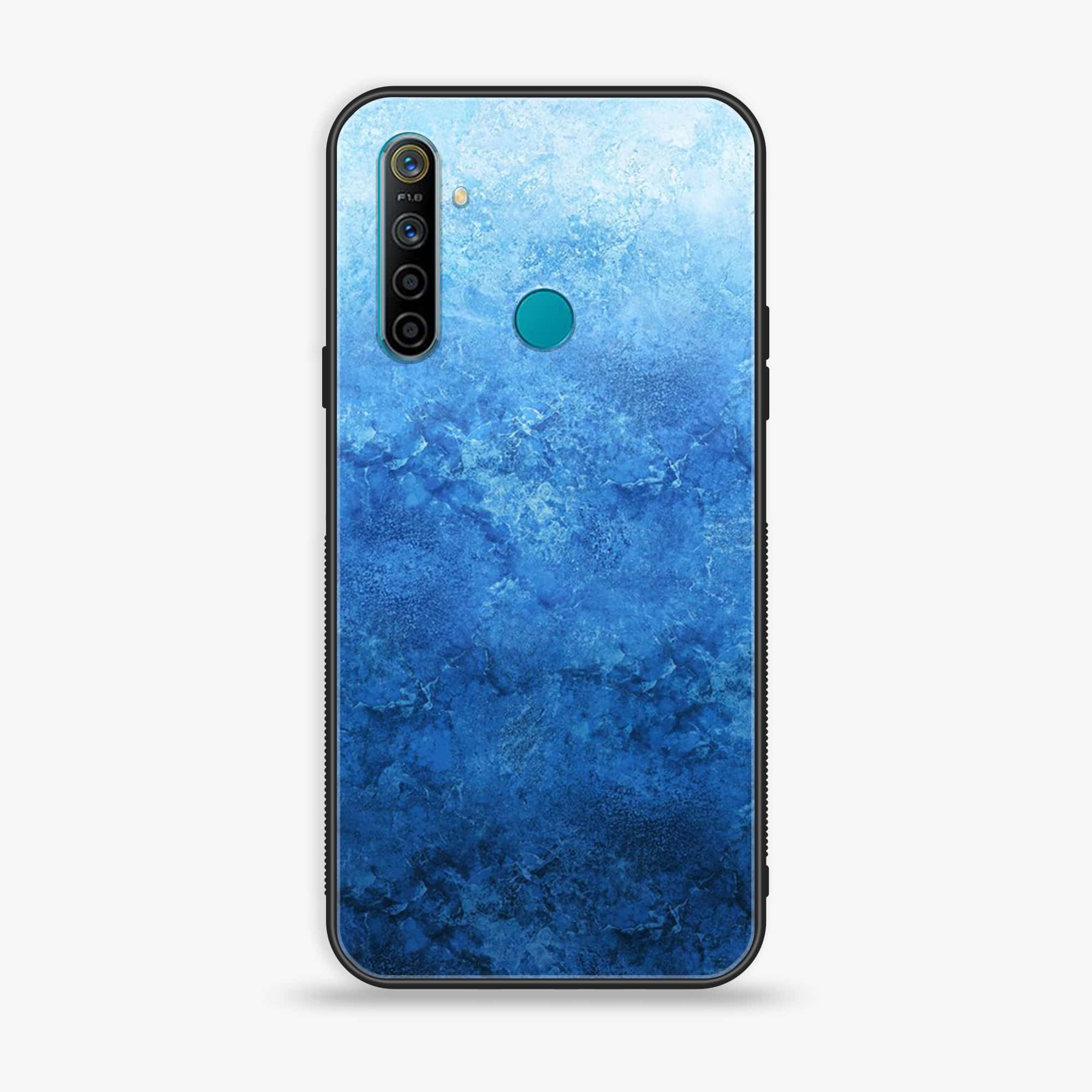 Realme Narzo 10 Blue Marble Series Premium Printed Glass soft Bumper shock Proof Case