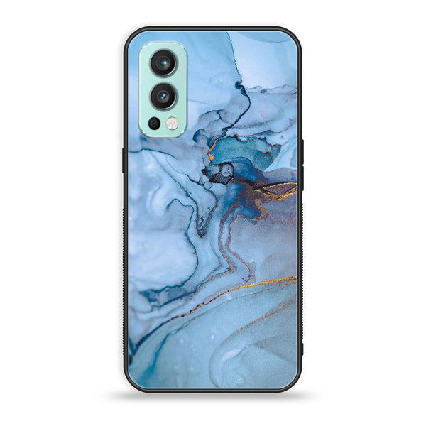 OnePlus Nord 2 5G - Blue Marble Series - Premium Printed Glass soft Bumper shock Proof Case