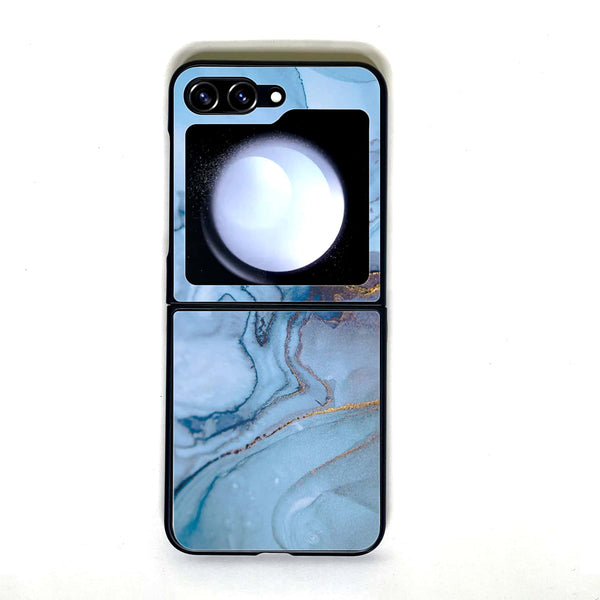 Galaxy Z Flip 5 - Blue Marble - Design 1 - Premium Printed Glass soft Bumper shock Proof Case