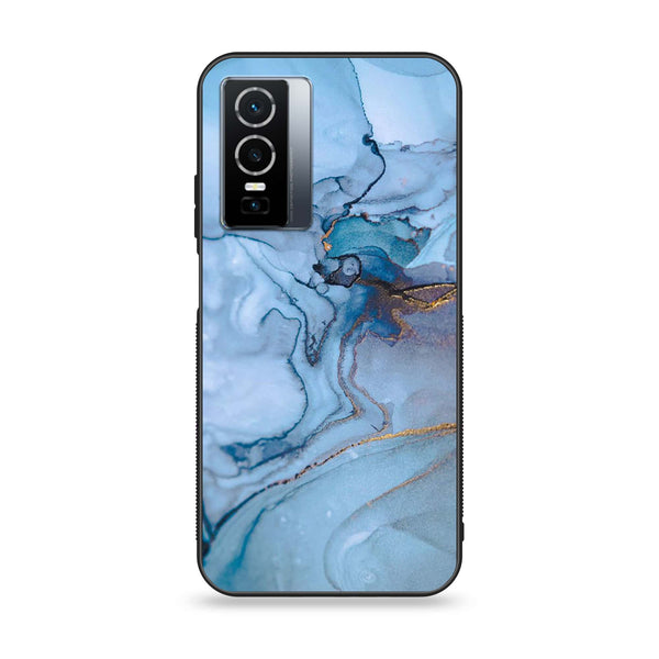 Vivo Y76 5g - Blue Marble Design 1- Premium Printed Glass soft Bumper shock Proof Case CS-33886