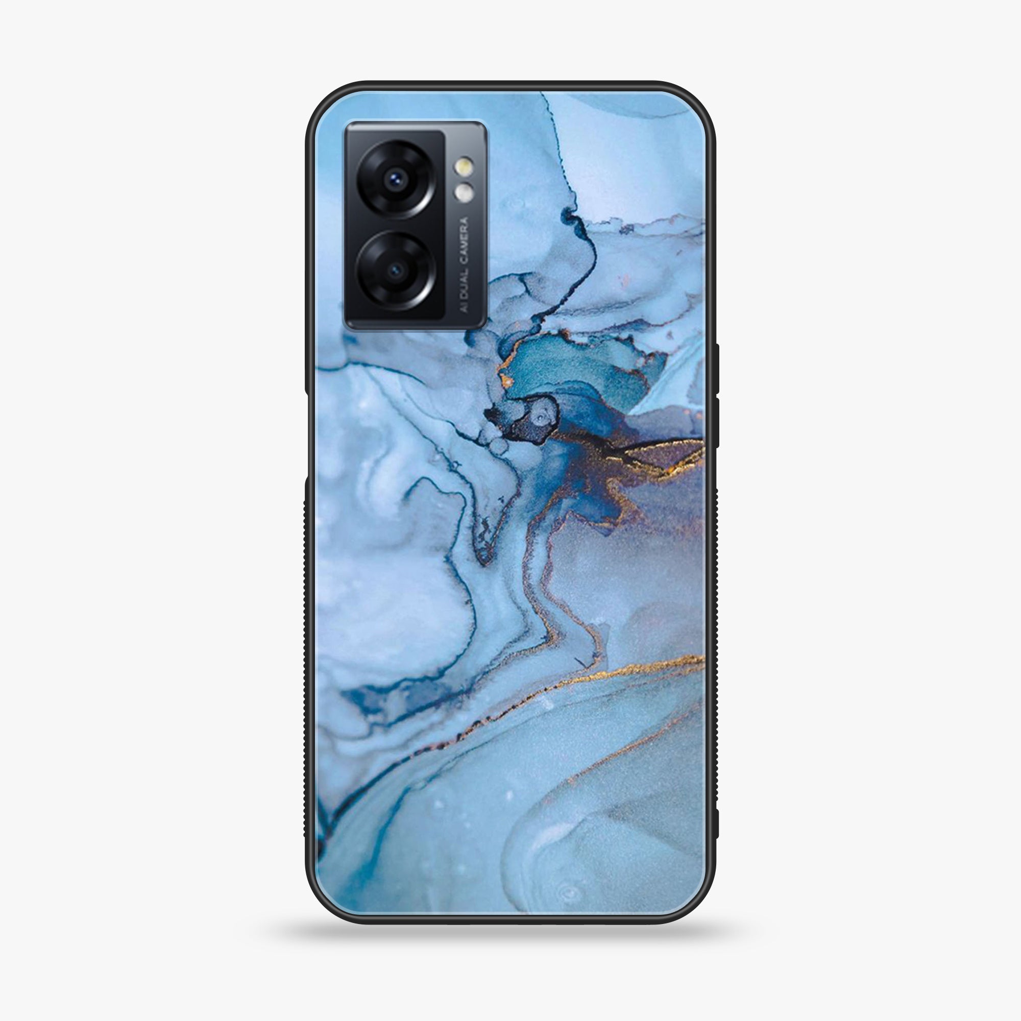 Oppo A77 4G - Blue Marble Series - Premium Metal Printed soft Bumper shock Proof Case