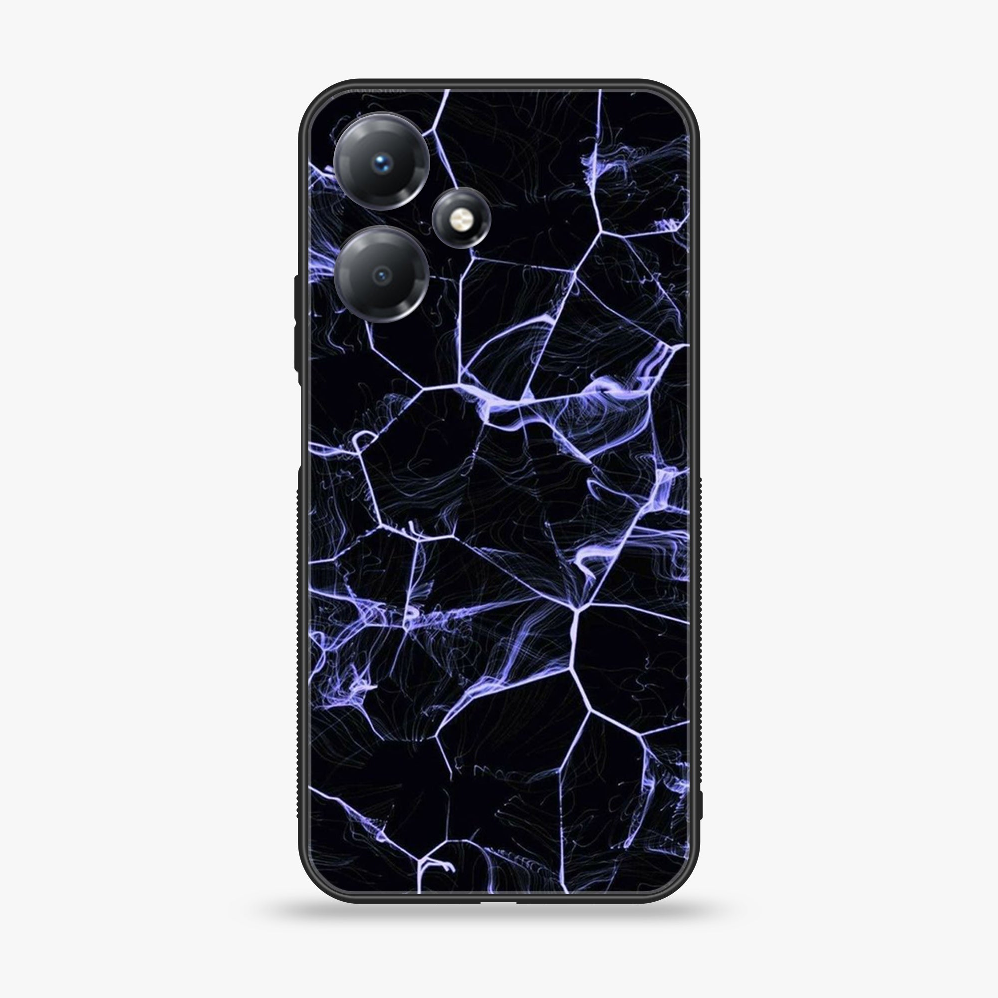 Infinix Hot 30 Play - Black Marble Series - Premium Printed Glass soft Bumper shock Proof Case