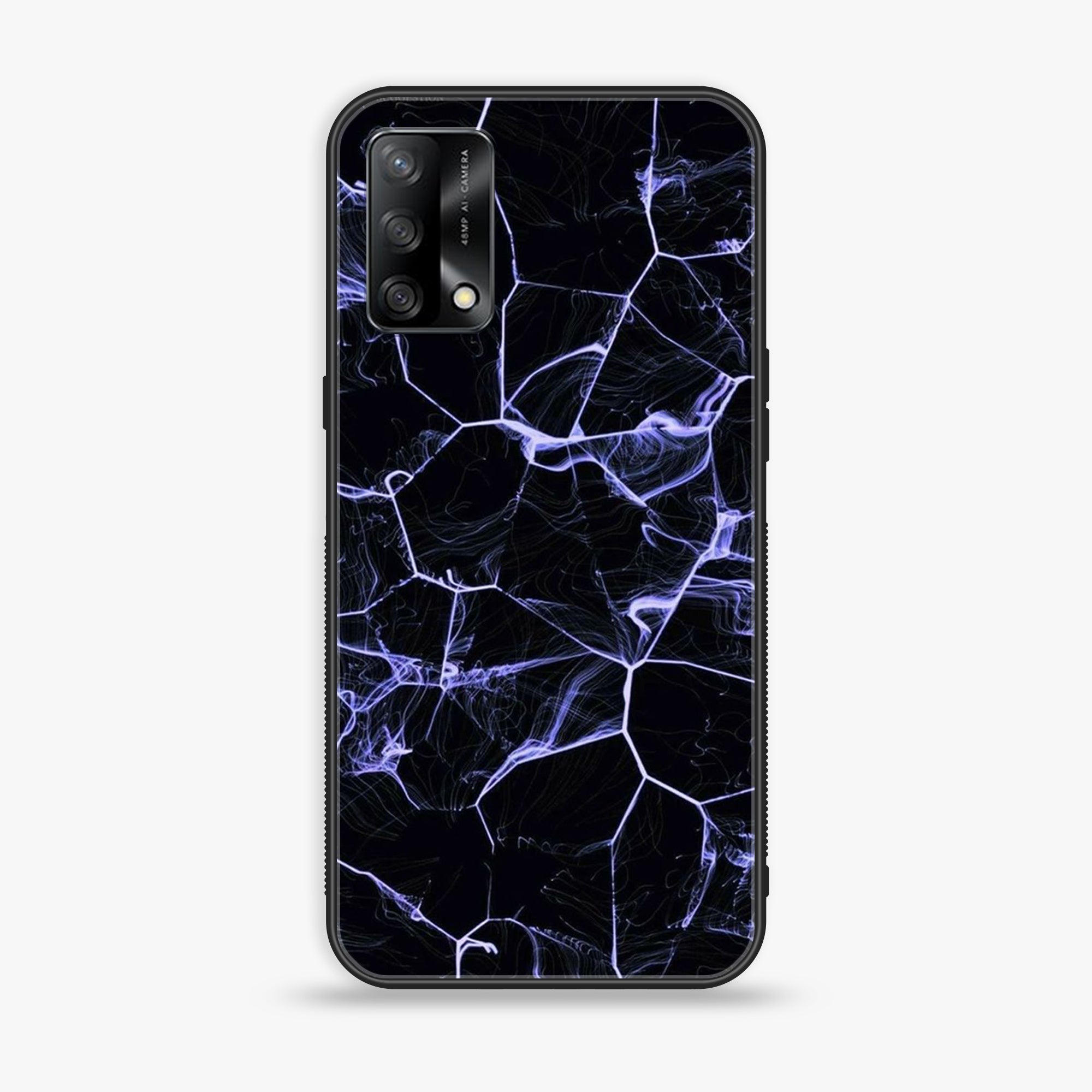 Oppo F19s - Black Marble Series - Premium Metal Printed soft Bumper shock Proof Case