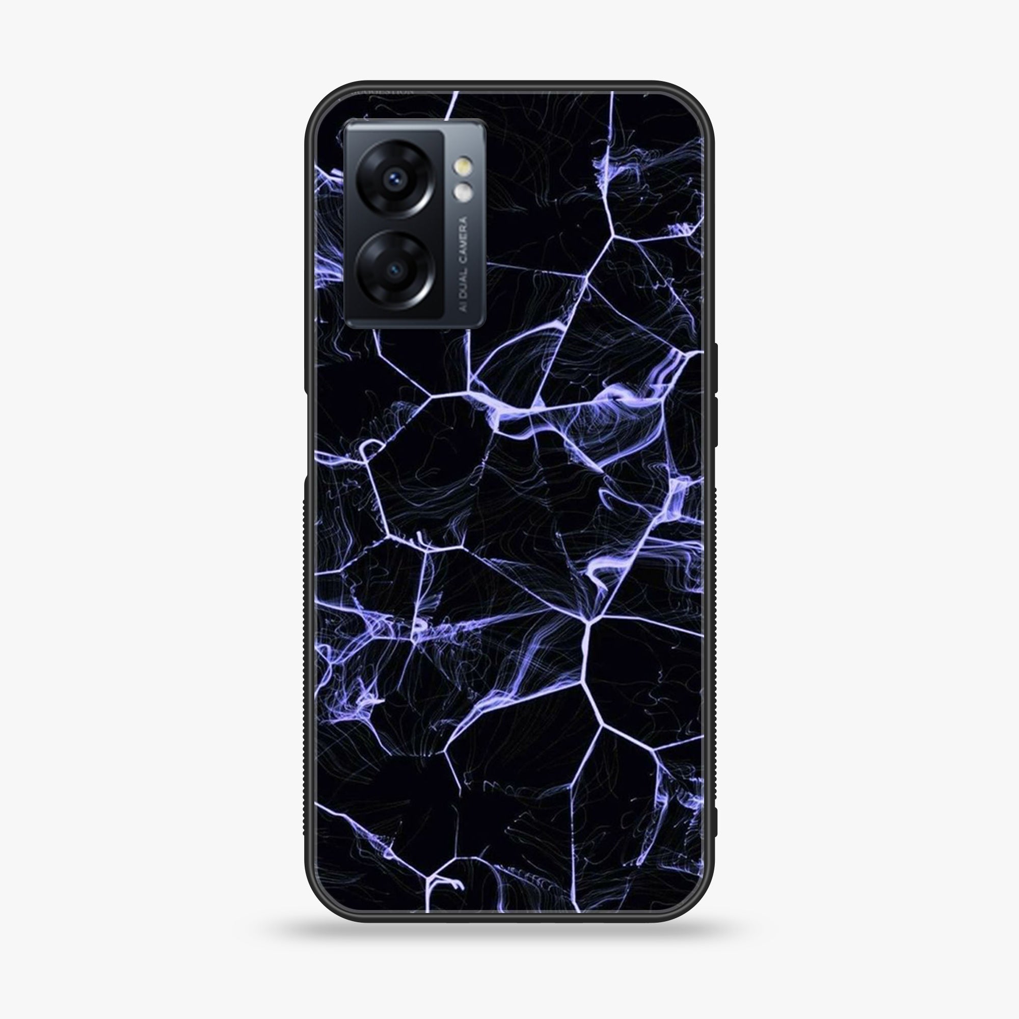 Oppo A77 4G - Black Marble Series - Premium Metal Printed soft Bumper shock Proof Case