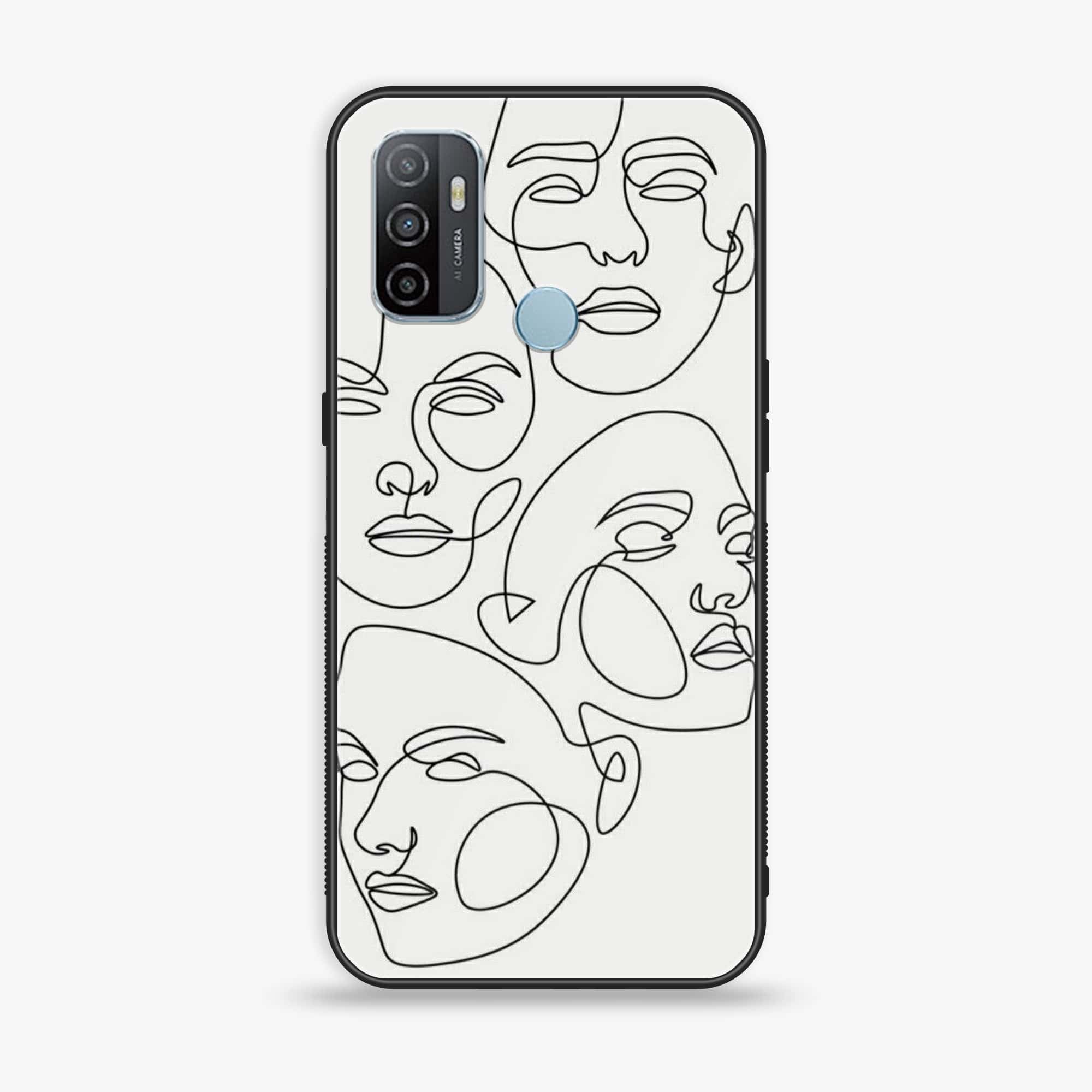 Oppo A53 - Girls Line Art Series - Premium Printed Glass soft Bumper shock Proof Case