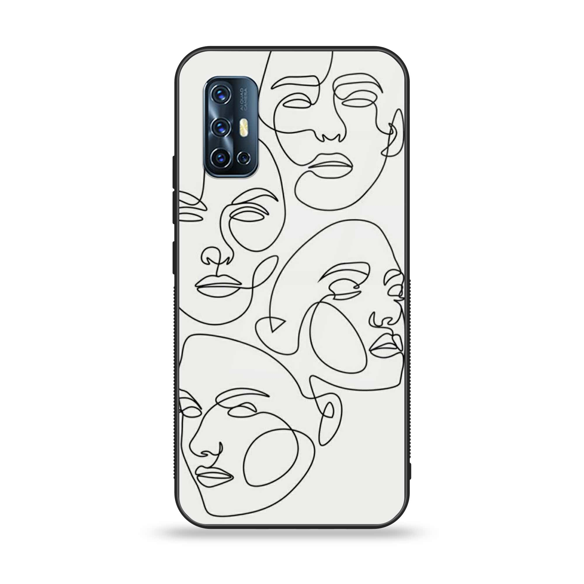 Vivo V17  - Girls Line Art Series  - Premium Printed Glass soft Bumper shock Proof Case