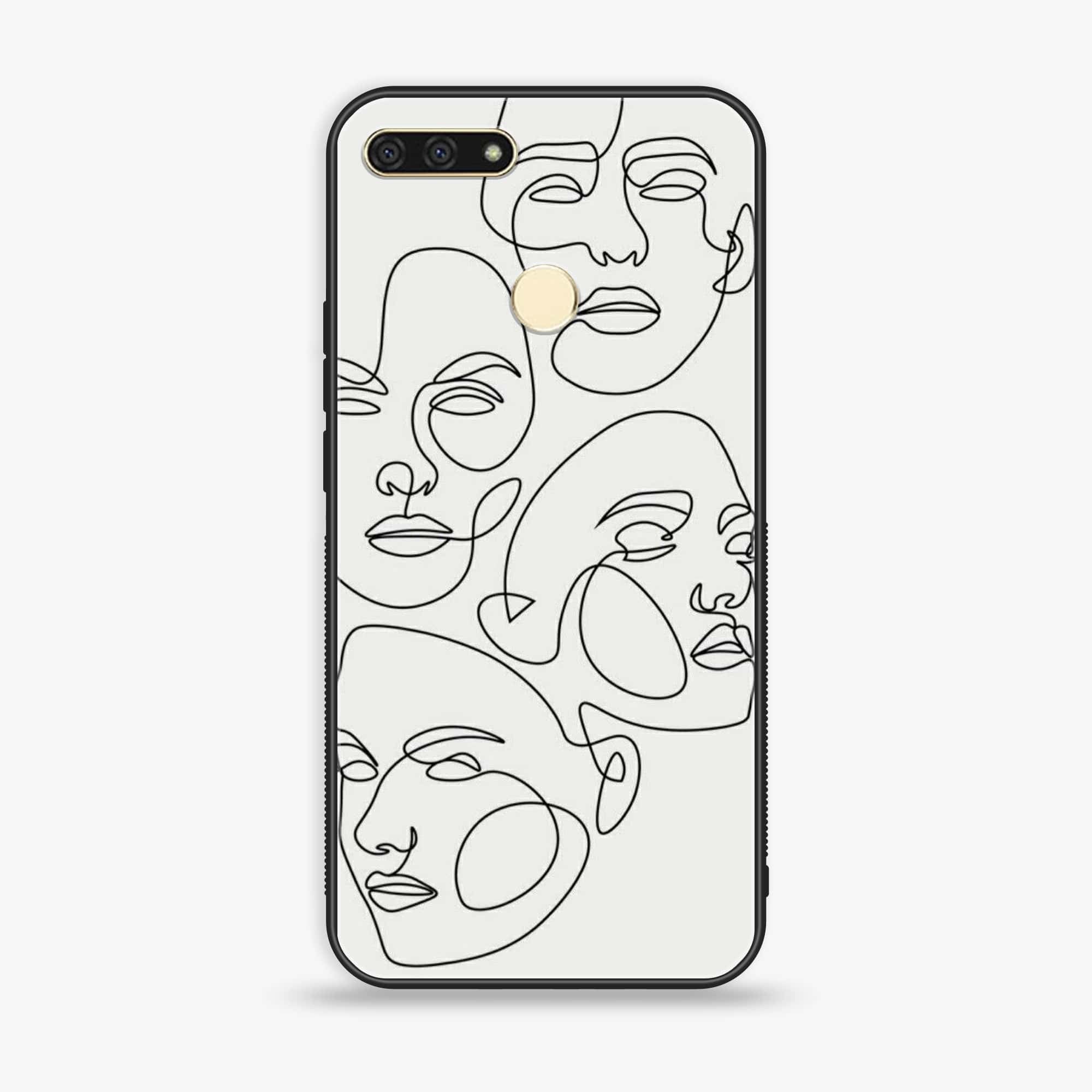 Huawei Y6 2018/Honor Play 7A - Girls Line Art Series  - Premium Printed Glass soft Bumper shock Proof Case