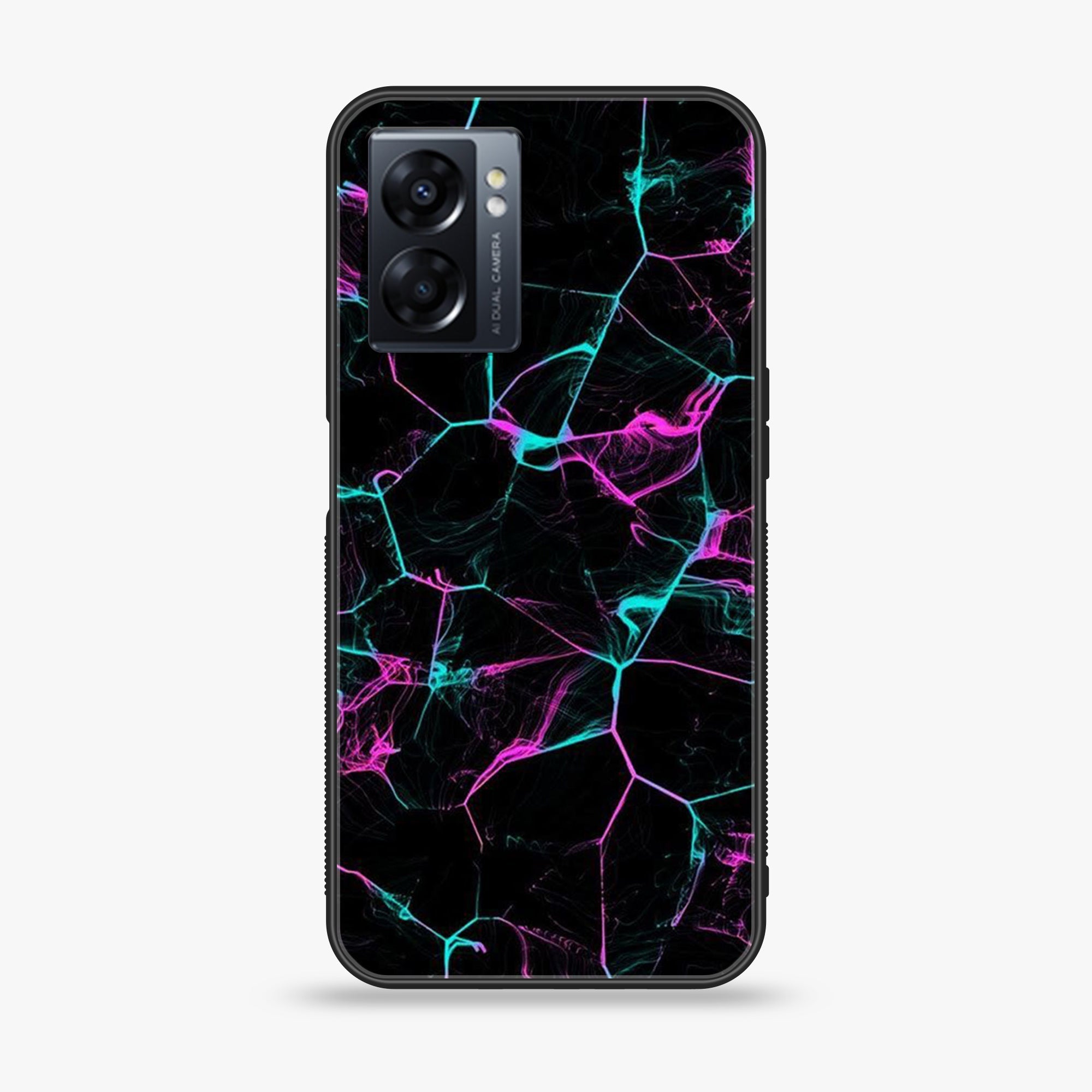 Oppo A77 4G - Black Marble Series - Premium Metal Printed soft Bumper shock Proof Case
