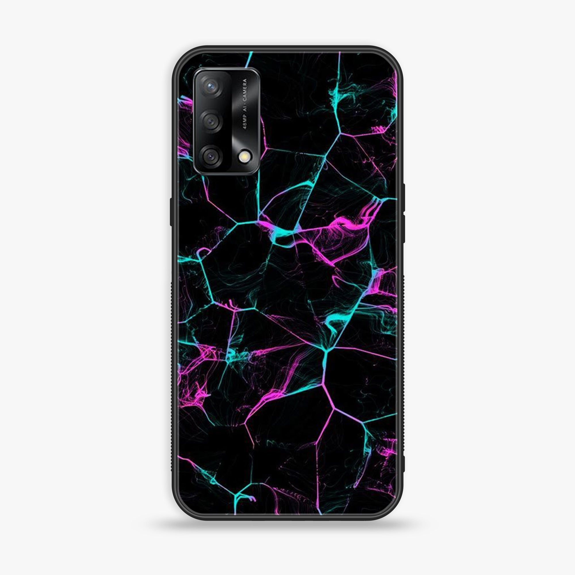 Oppo F19s - Black Marble Series - Premium Metal Printed soft Bumper shock Proof Case