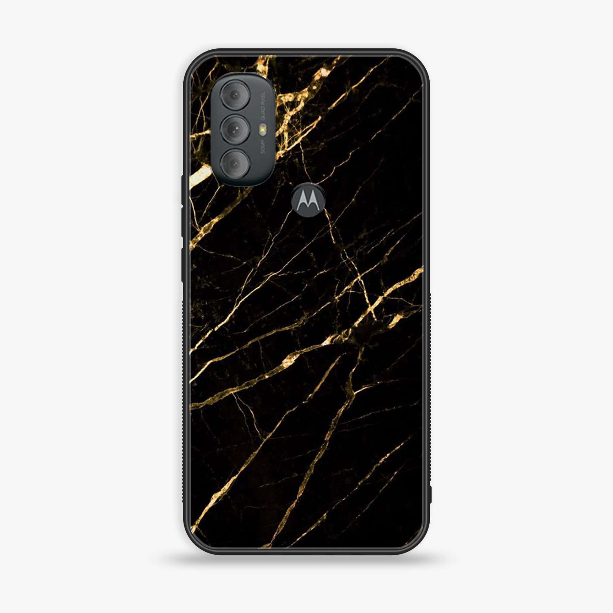 Motorola Moto G Power - Black Marble Series - Premium Printed Glass soft Bumper shock Proof Case