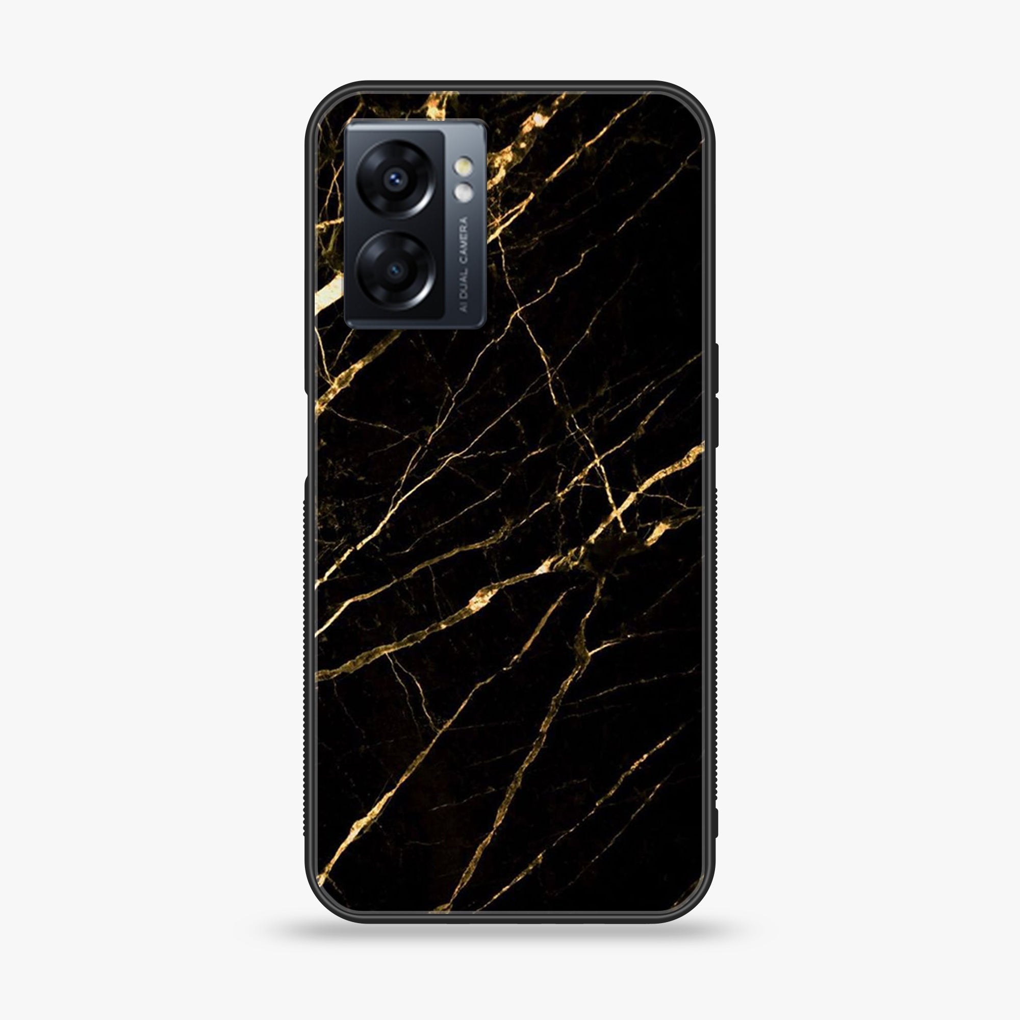 Oppo A77 4G - Black Marble Series - Premium Metal Printed soft Bumper shock Proof Case
