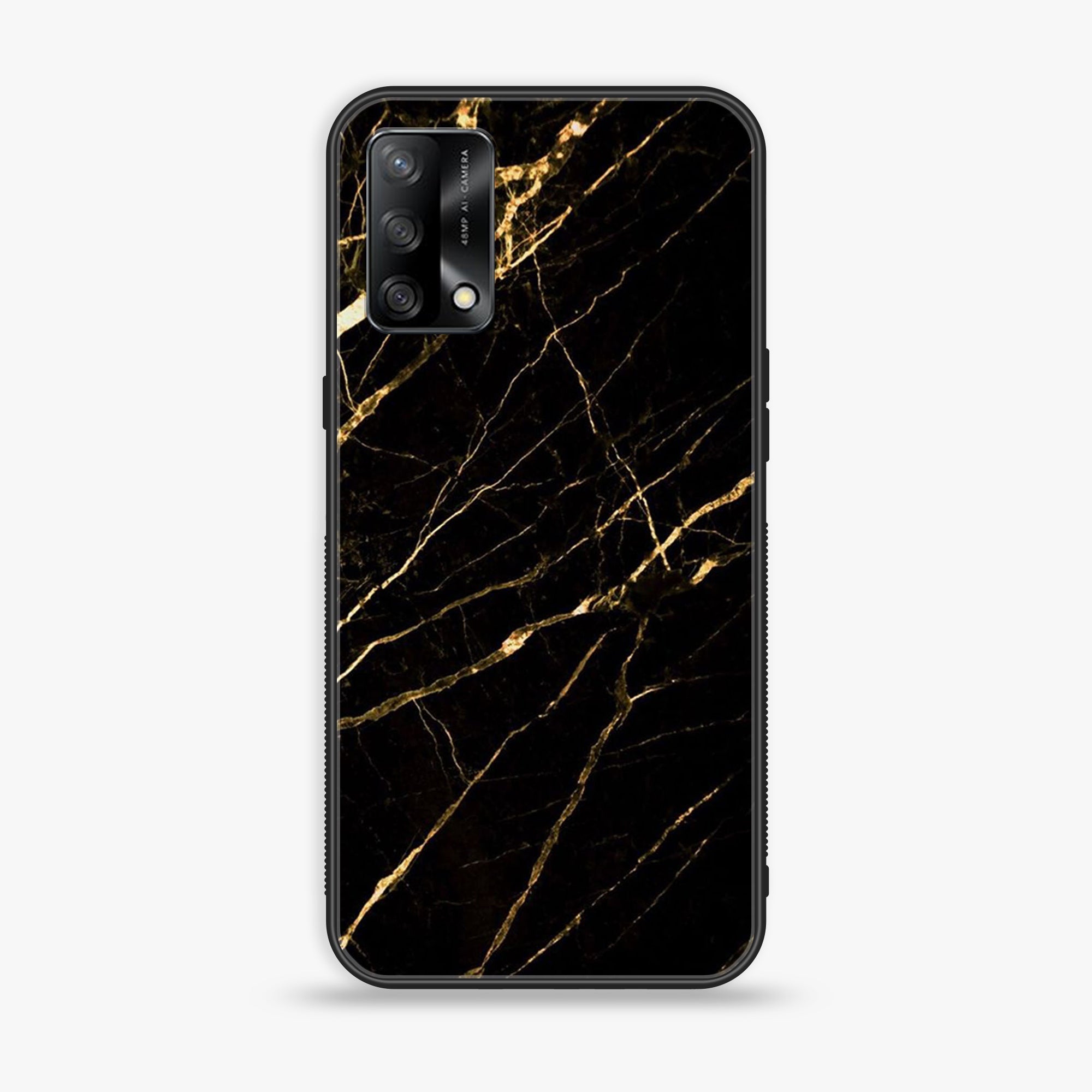 Oppo F19s - Black Marble Series - Premium Metal Printed soft Bumper shock Proof Case