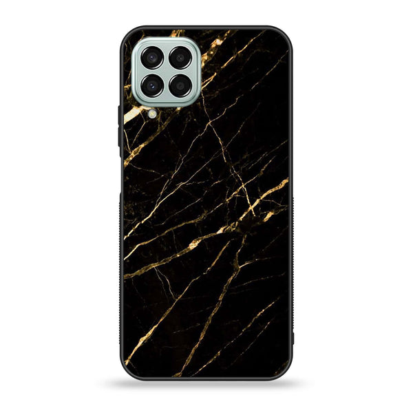 Samsung Galaxy M33 - Black Marble Design 7- Premium Printed Glass soft Bumper shock Proof Case CS-7519