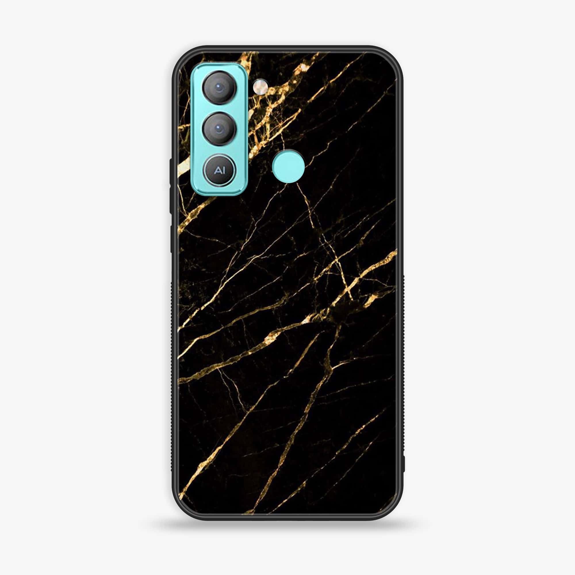 Tecno POP 5 LTE Black Marble Series Premium Printed Glass soft Bumper shock Proof Case