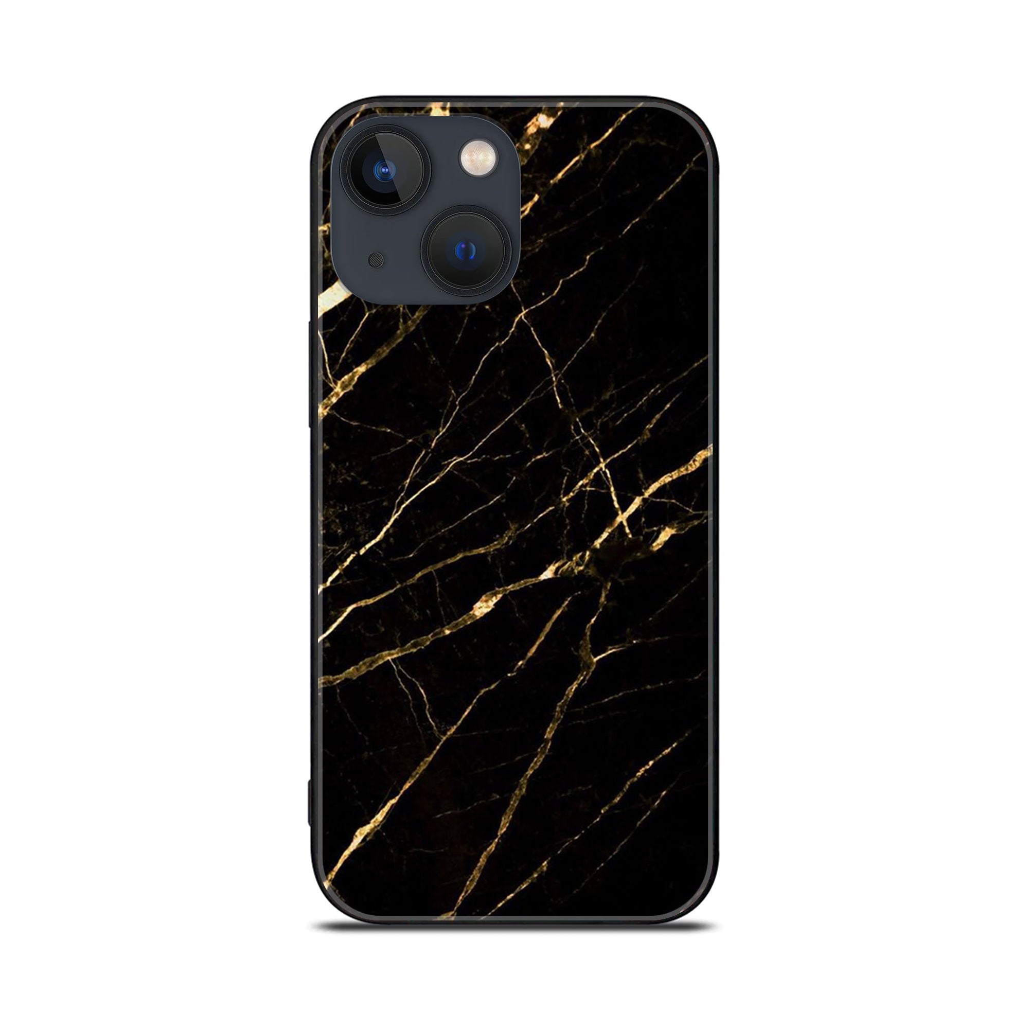 iPhone 14 Plus - Black Marble Series - Premium Printed Glass soft Bumper shock Proof Case