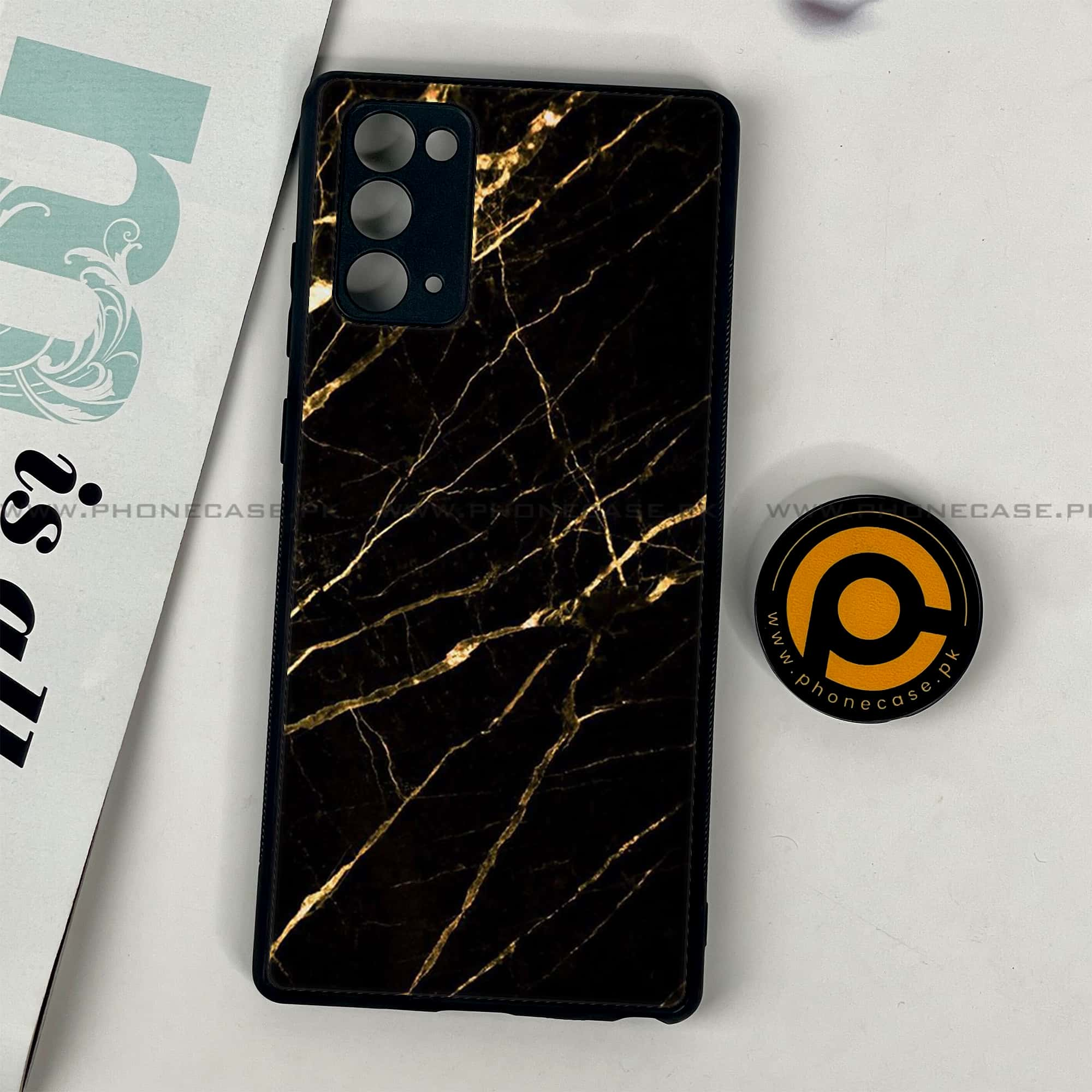 Samsung Galaxy Note 20 - Black Marble Series - Premium Printed Glass soft Bumper shock Proof Case