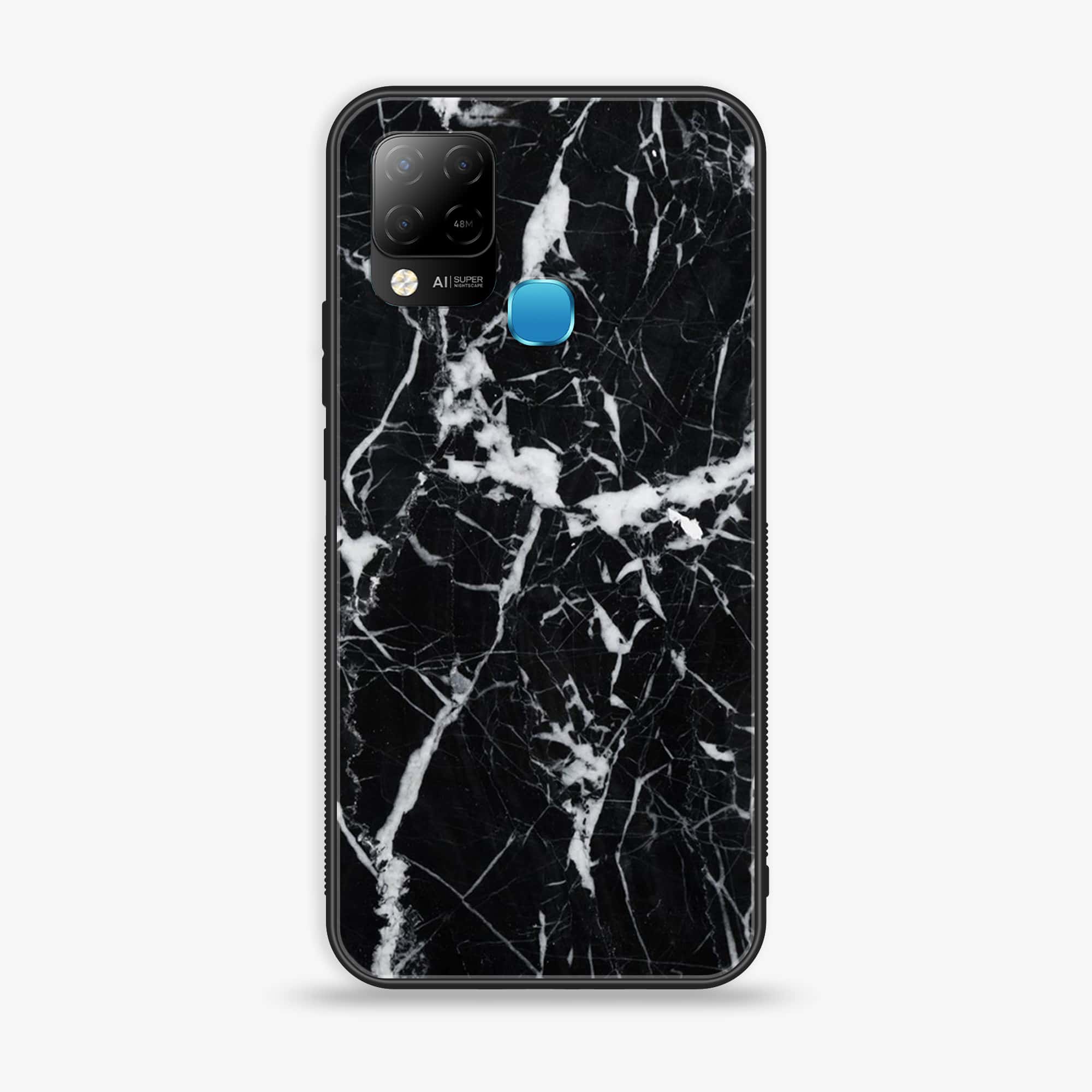Infinix Hot 10s  Black Marble Series Premium Printed Glass soft Bumper shock Proof Case