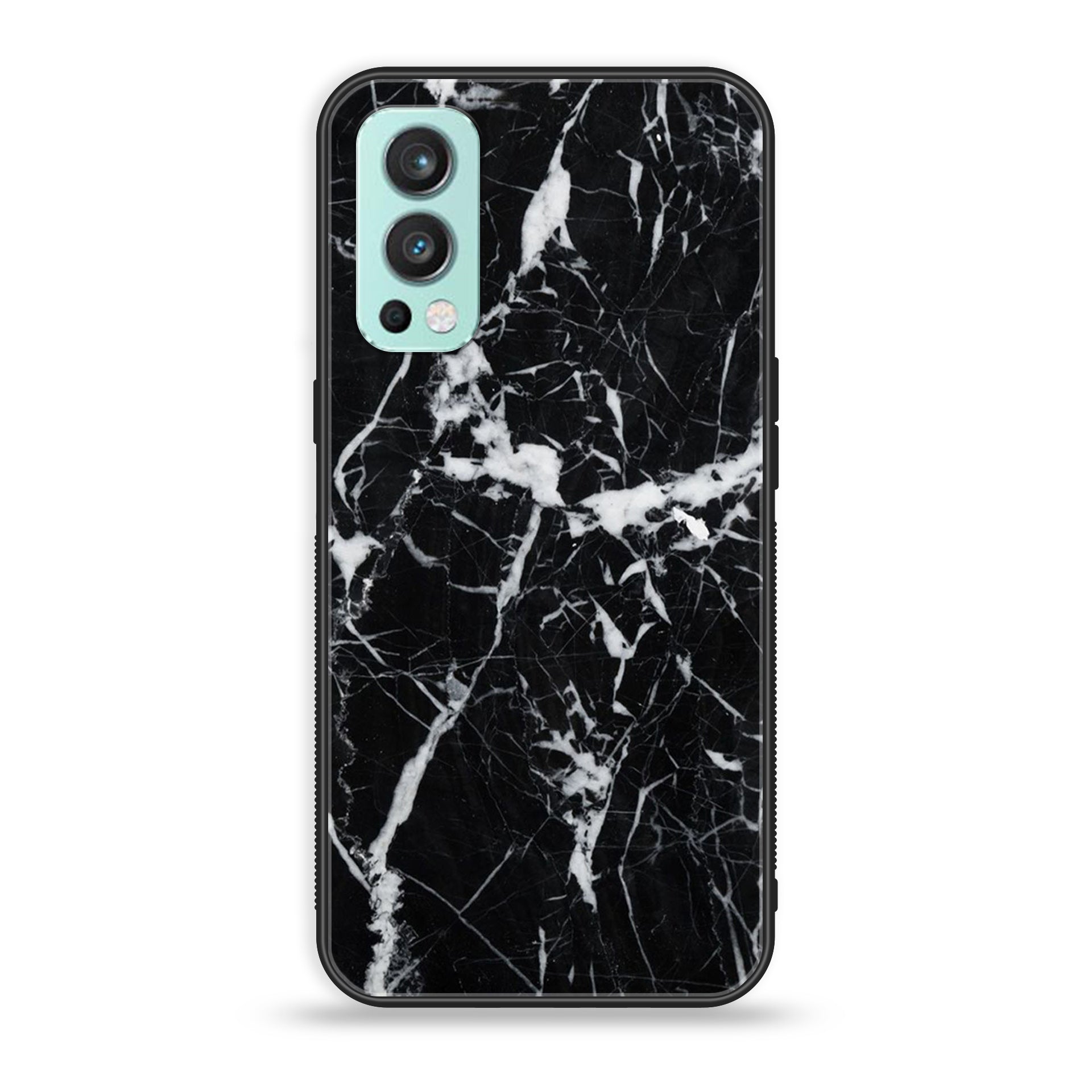 OnePlus Nord 2 5G - Black Marble Series - Premium Printed Glass soft Bumper shock Proof Case