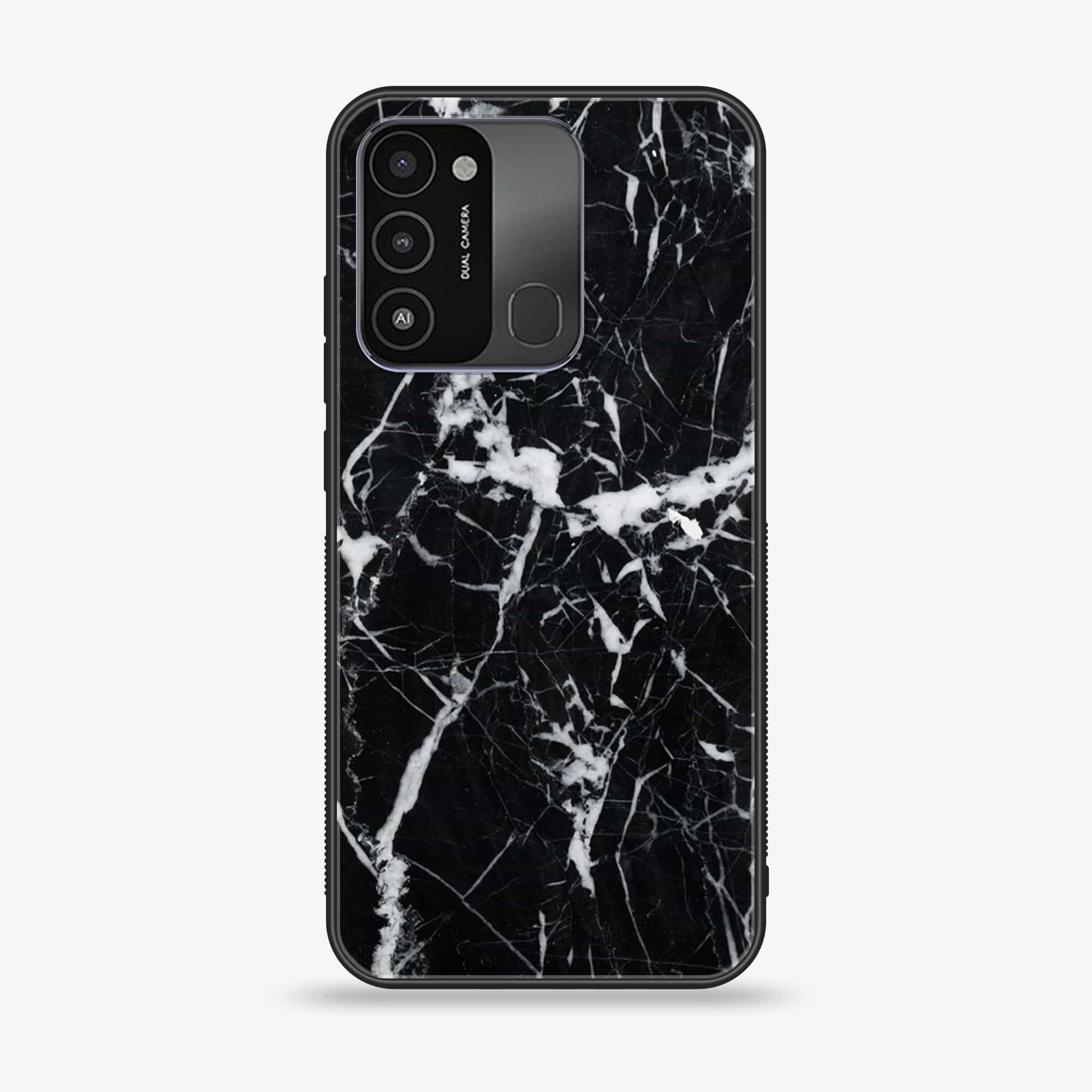 Tecno Spark Go 2022  Black Marble Series Premium Printed Glass soft Bumper shock Proof Case