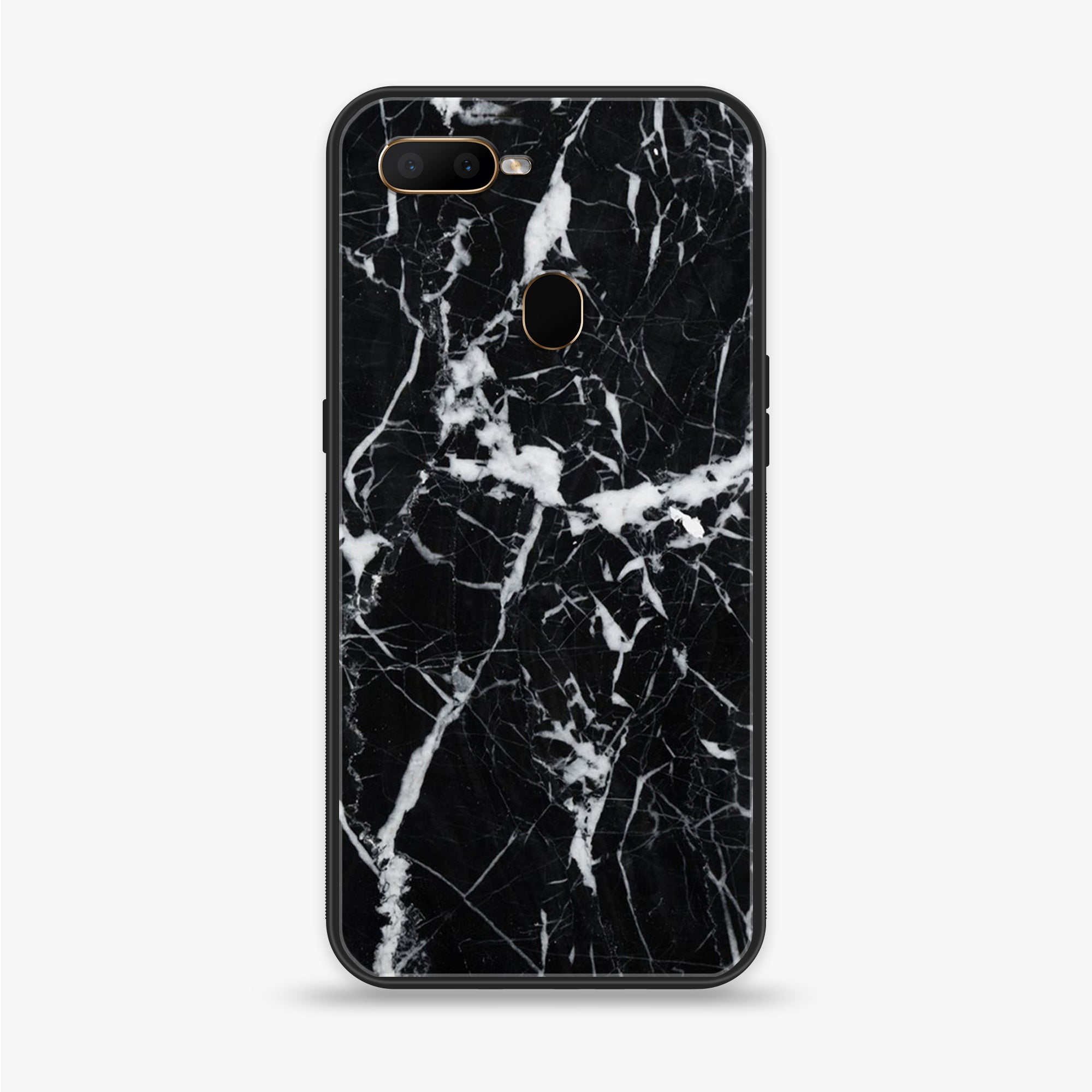 Oppo A12  - Black Marble Series - Premium Printed soft Bumper shock Proof Case