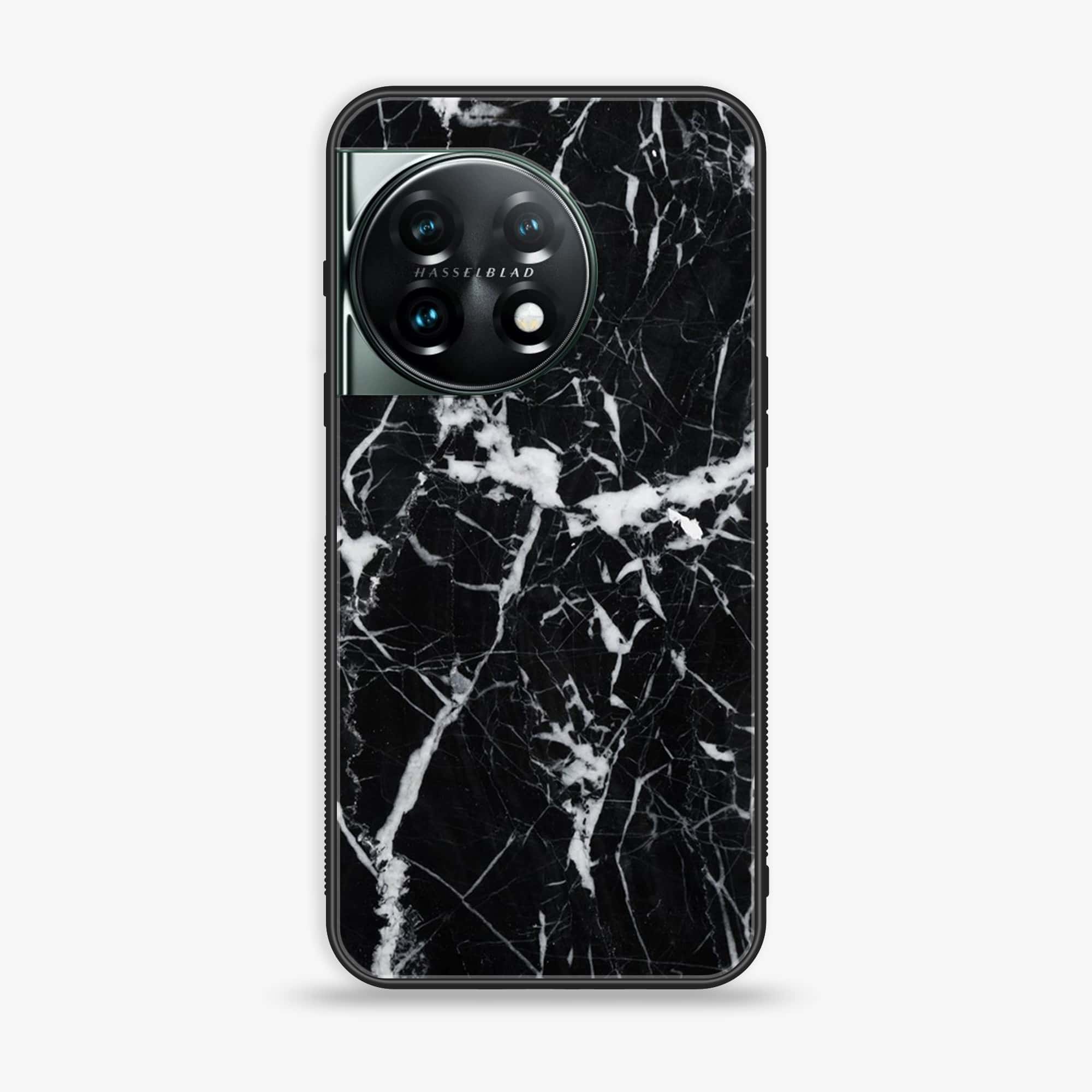 OnePlus 11 5G - Black Marble Series- Premium Printed Glass soft Bumper shock Proof Case