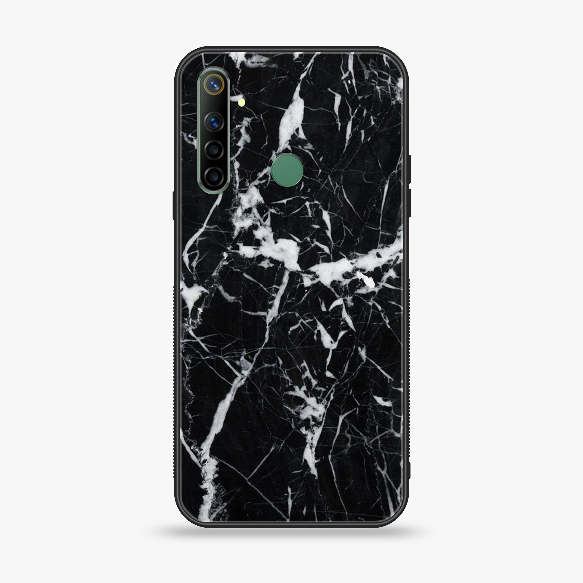Realme 6i Black Marble Series Premium Printed Glass soft Bumper shock Proof Case