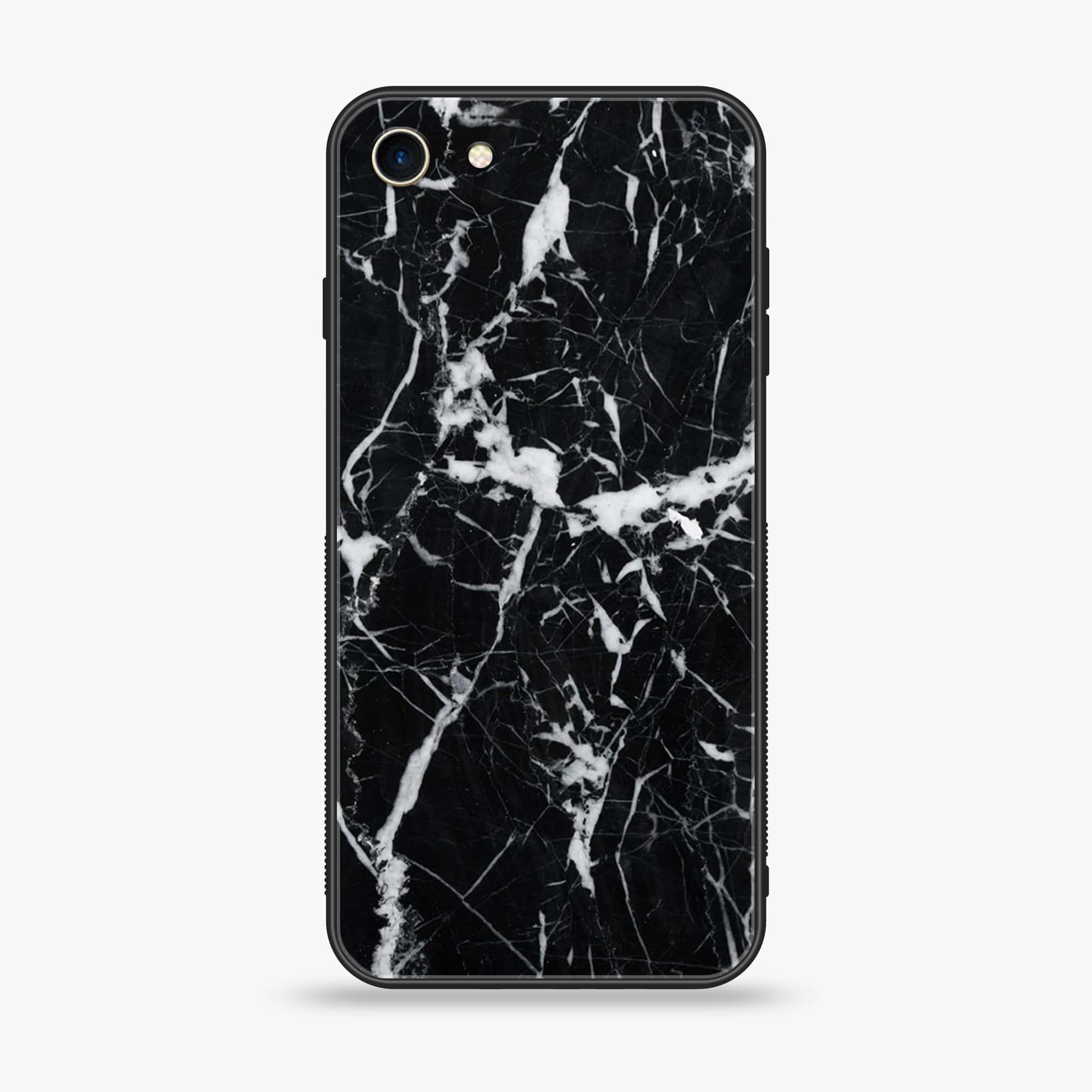 iPhone SE 2022 - Black Marble Series - Premium Printed Glass soft Bumper shock Proof Case