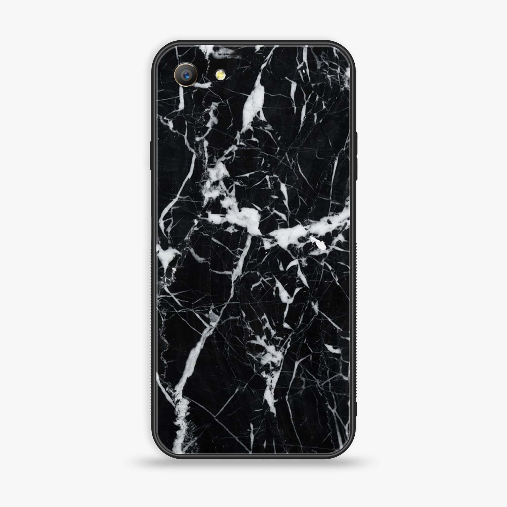 Oppo A57 Black Marble series Premium Printed Glass soft Bumper shock Proof Case