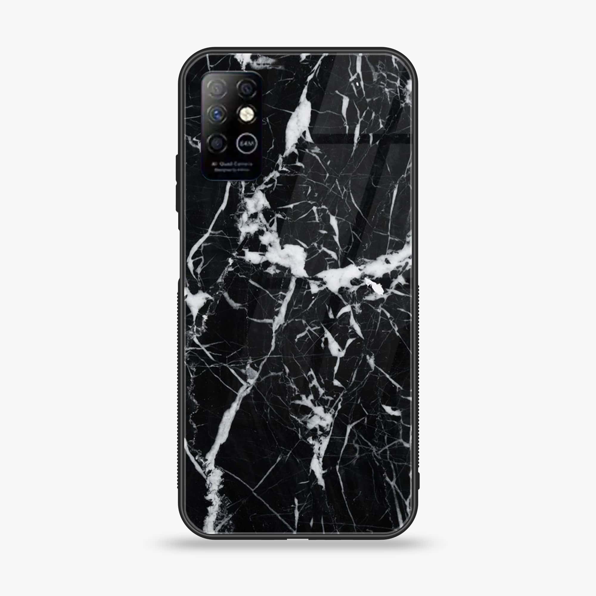 Infinix Note 8i - Black Marble Series - Premium Printed Glass soft Bumper shock Proof Case