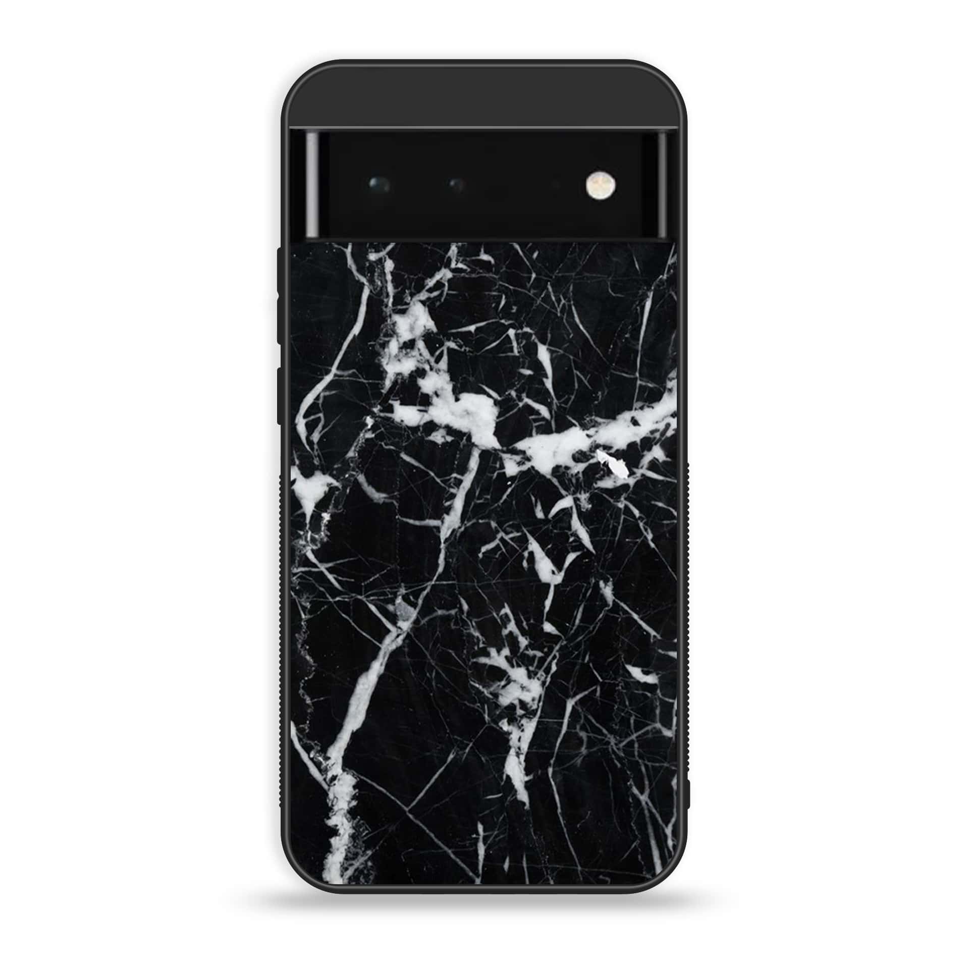 Google Pixel 6 Pro- BLACK  Marble Series - Premium Printed Glass soft Bumper shock Proof Case