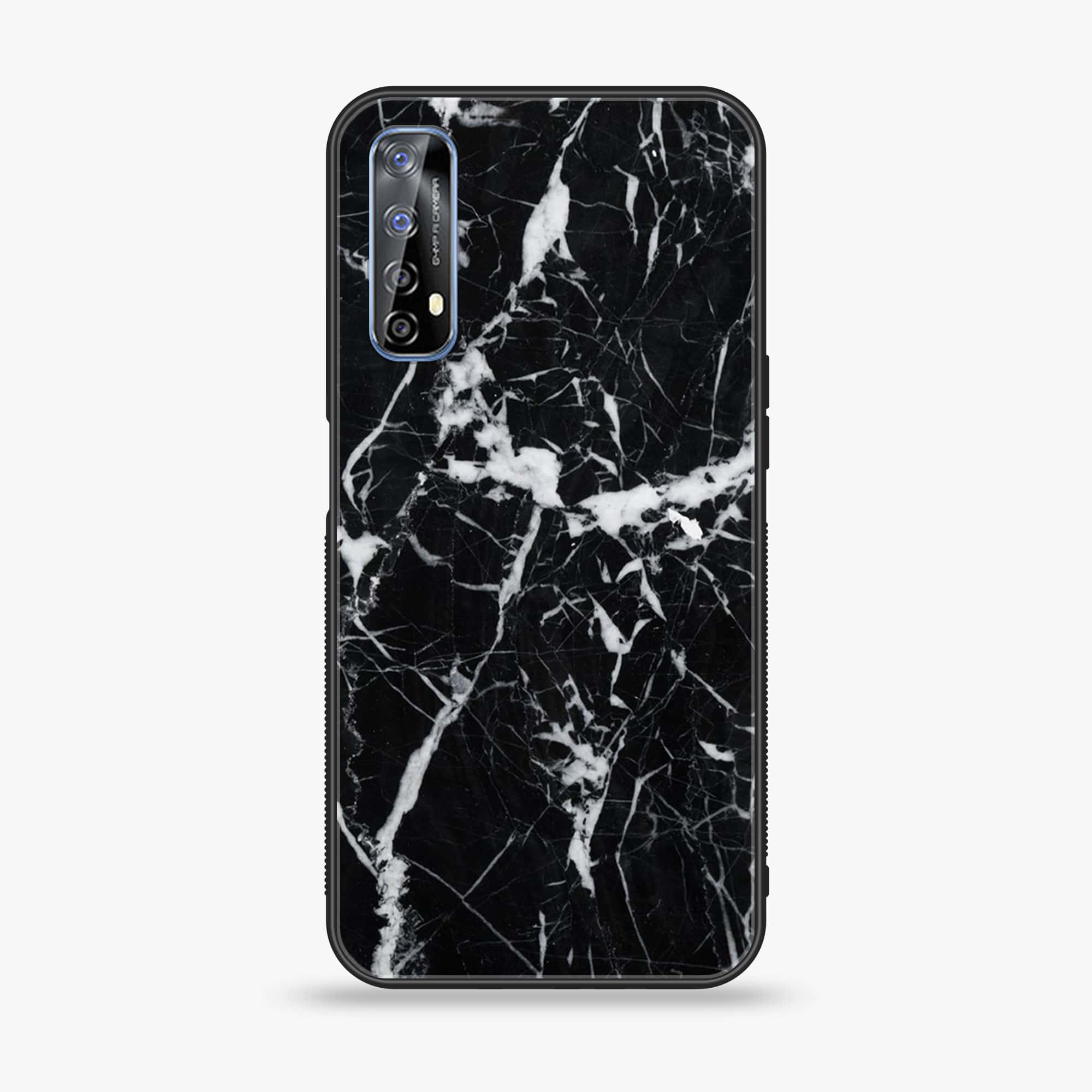 Realme 7 Black Marble Series  Premium Printed Glass soft Bumper shock Proof Case