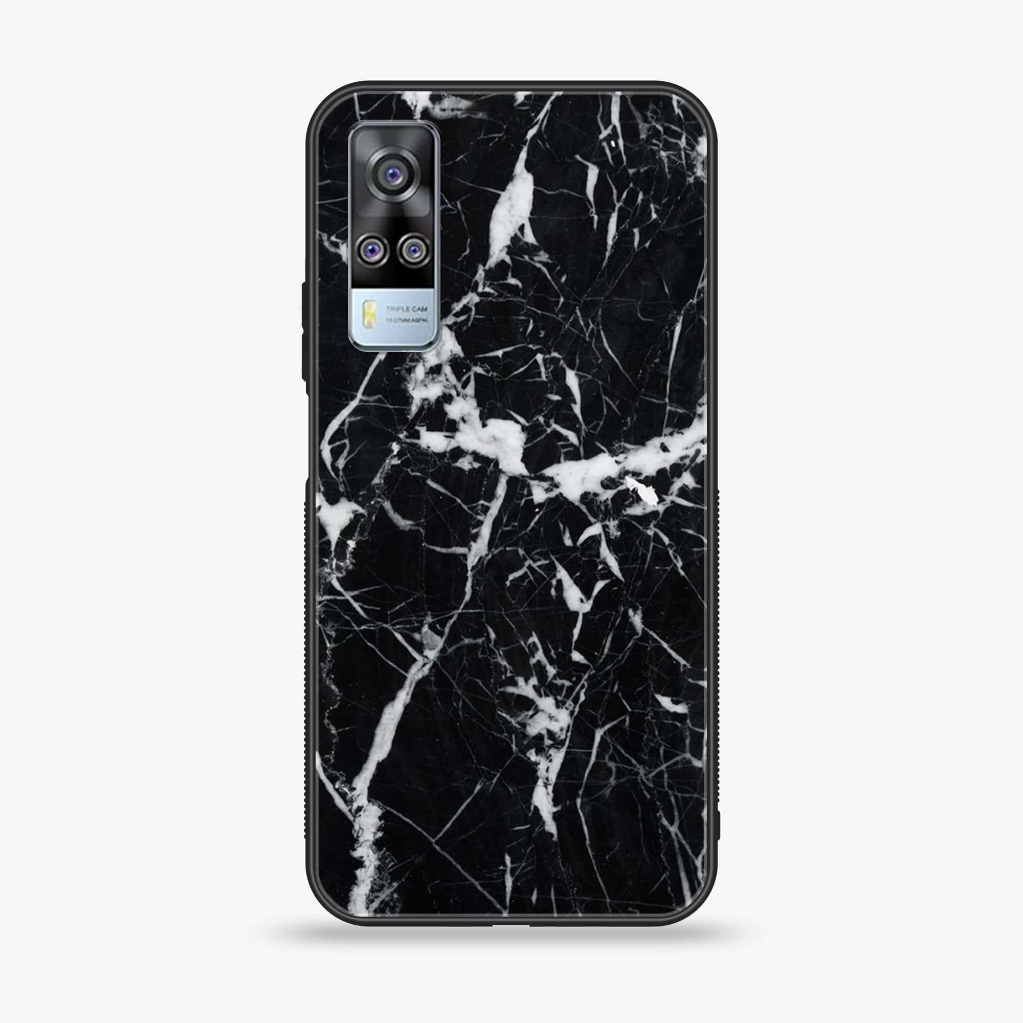 Vivo Y51 2020  - Black Marble Series - Premium Printed Glass soft Bumper shock Proof Case