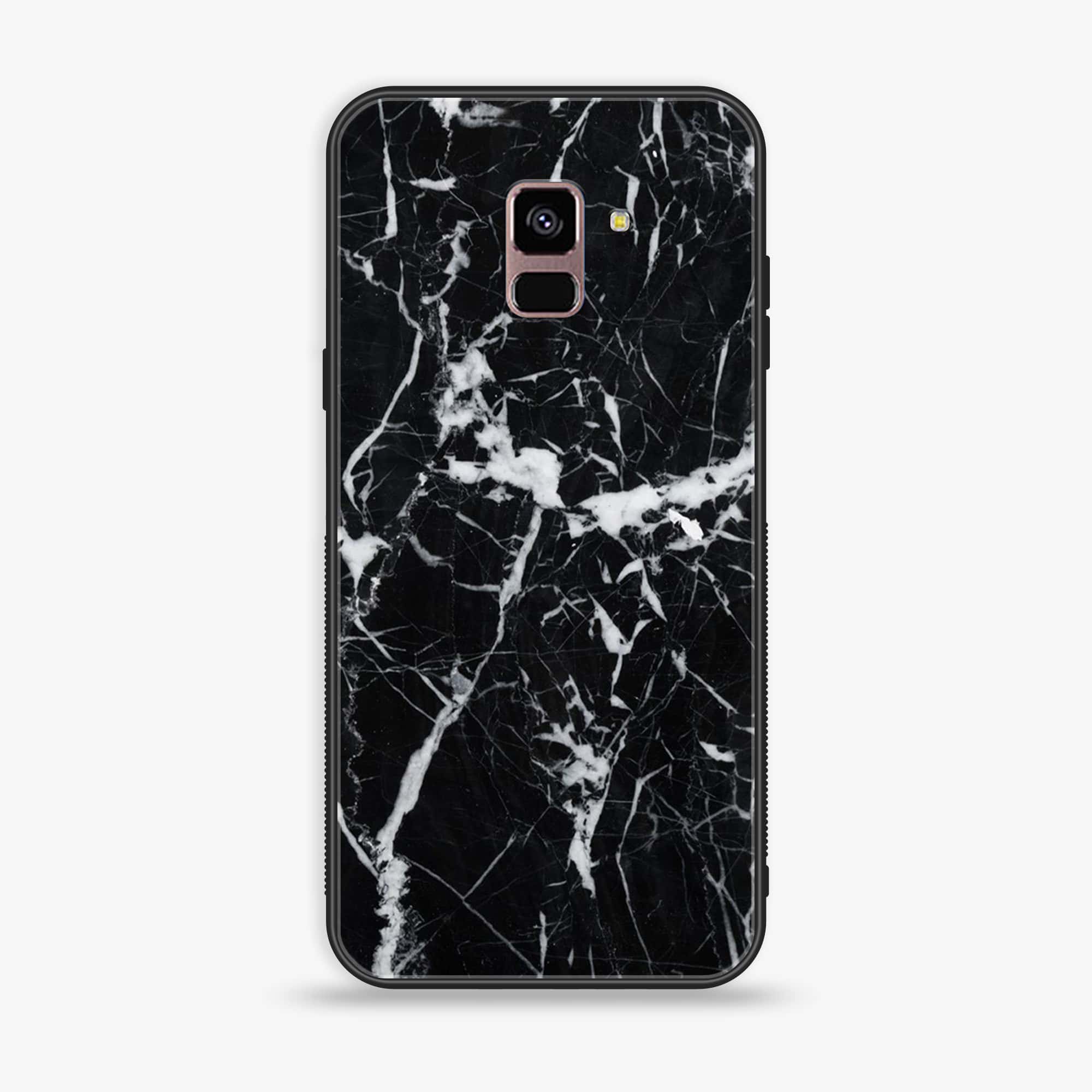 Samsung Galaxy A8+ (2018) - Black Marble Series - Premium Printed Glass soft Bumper shock Proof Case