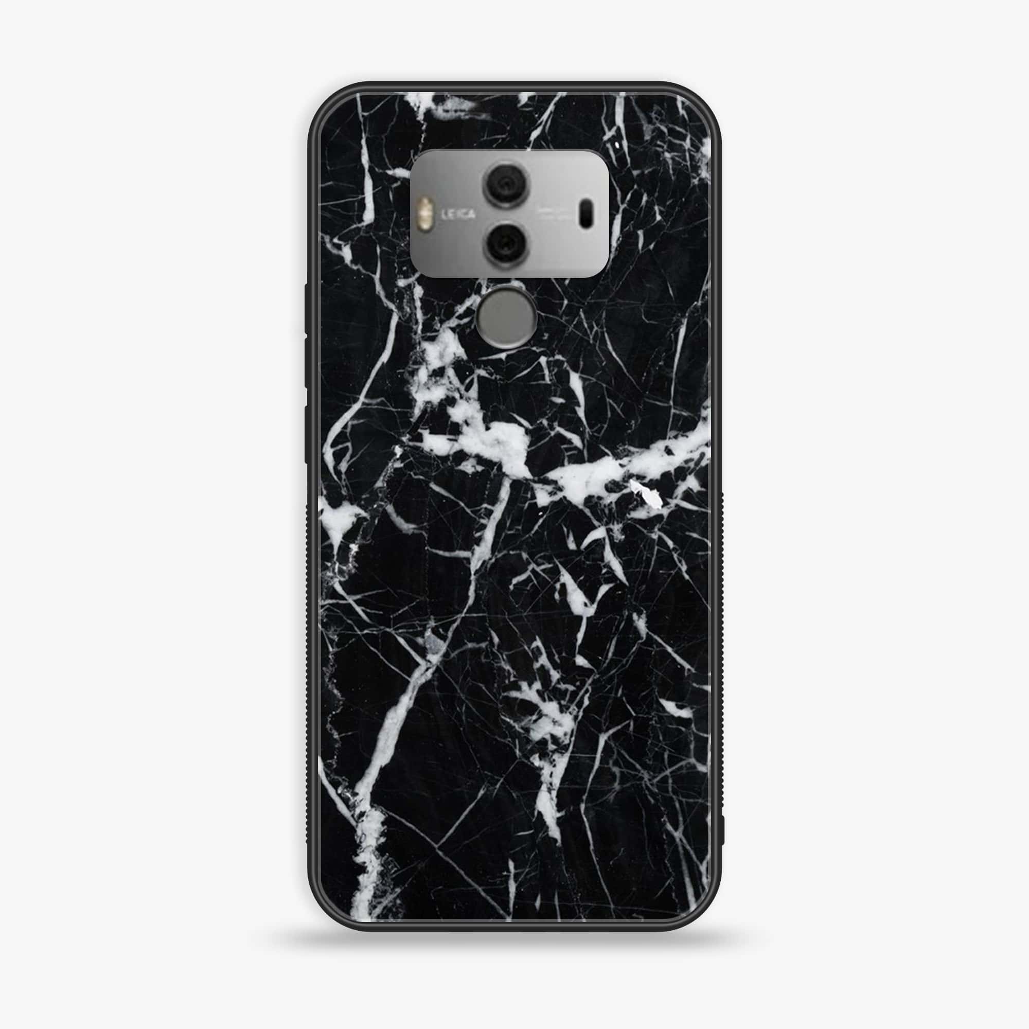 Huawei Mate 10- Black  Marble Series - Premium Printed Glass soft Bumper shock Proof Case