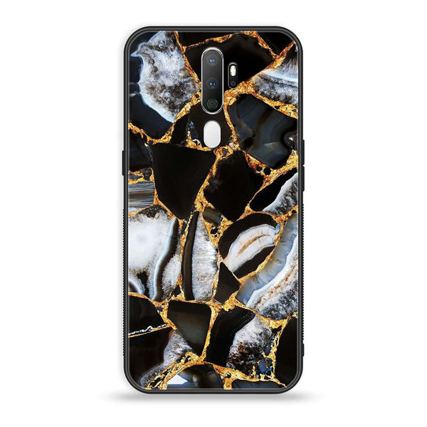 Oppo A5 2020  Black Marble Series Premium Printed Glass soft Bumper shock Proof Case